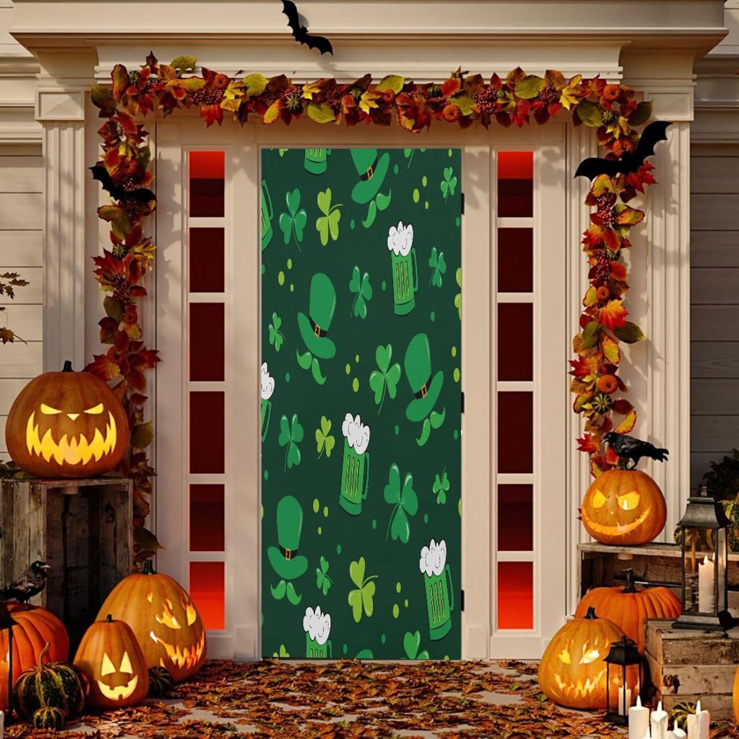 Susiyo Leprechaun Hat Mustache Halloween Door Cover 32x79 in