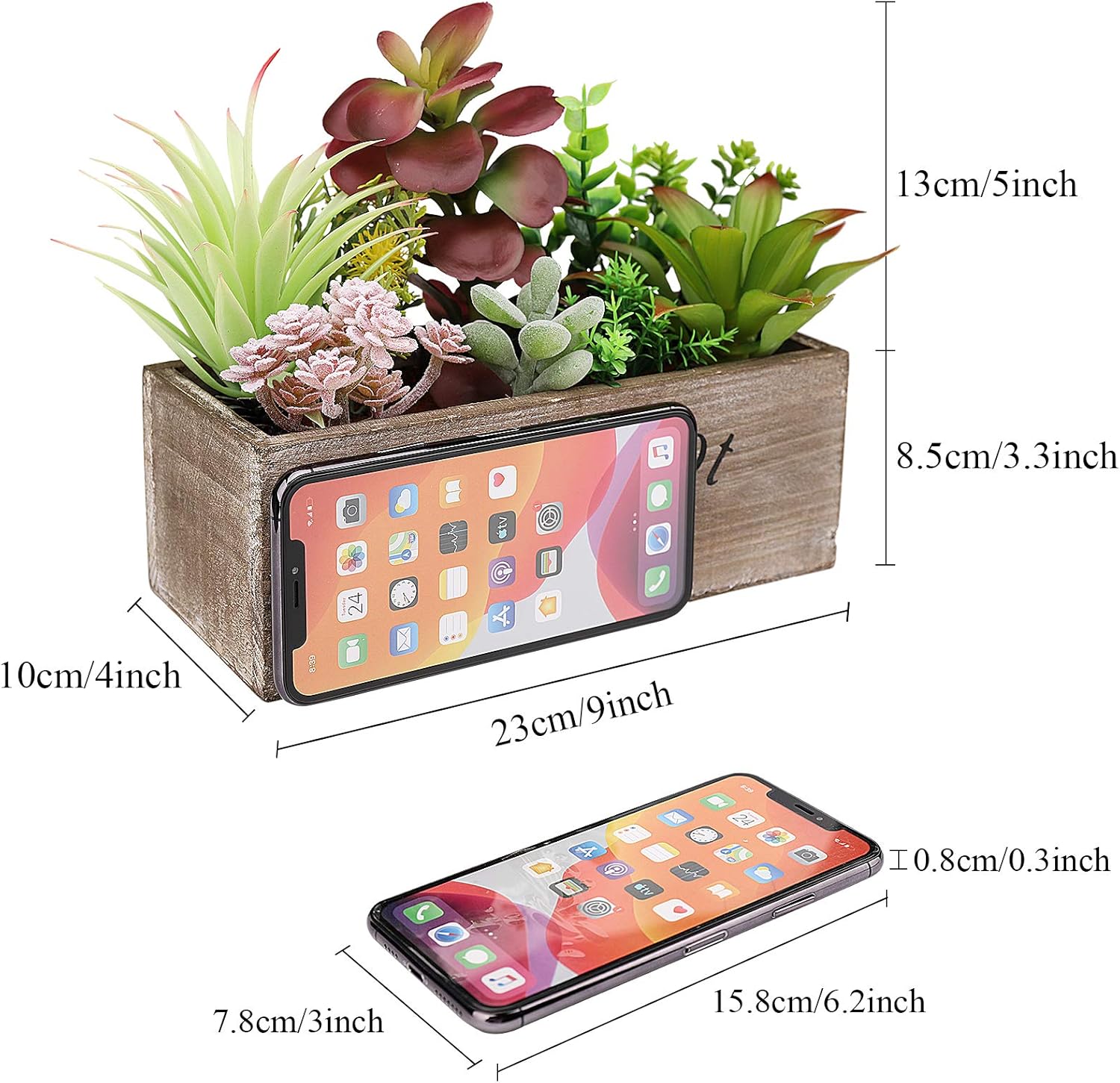 Hopewood Artificial Succulent Plants in Wooden Planter Box