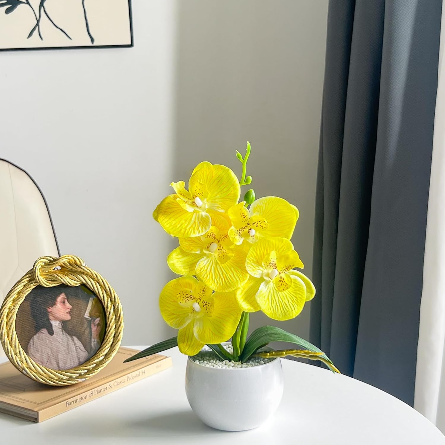 JEVA 2Set Artificial Orchid Flower and White Pot Centerpiece