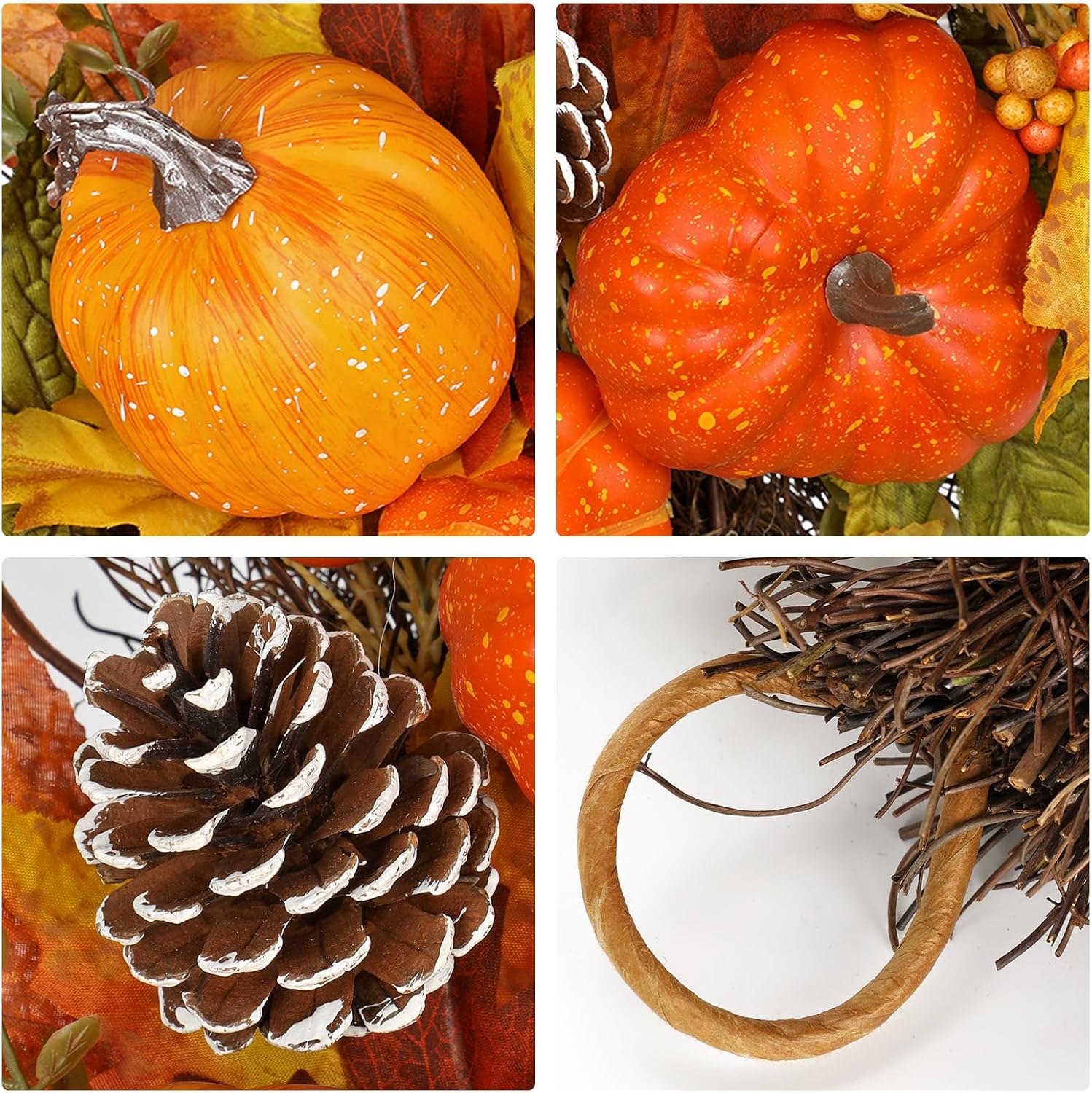 Elegant Fall Wreath and Swag with Fake Pumpkins for Farmhouse Dcor
