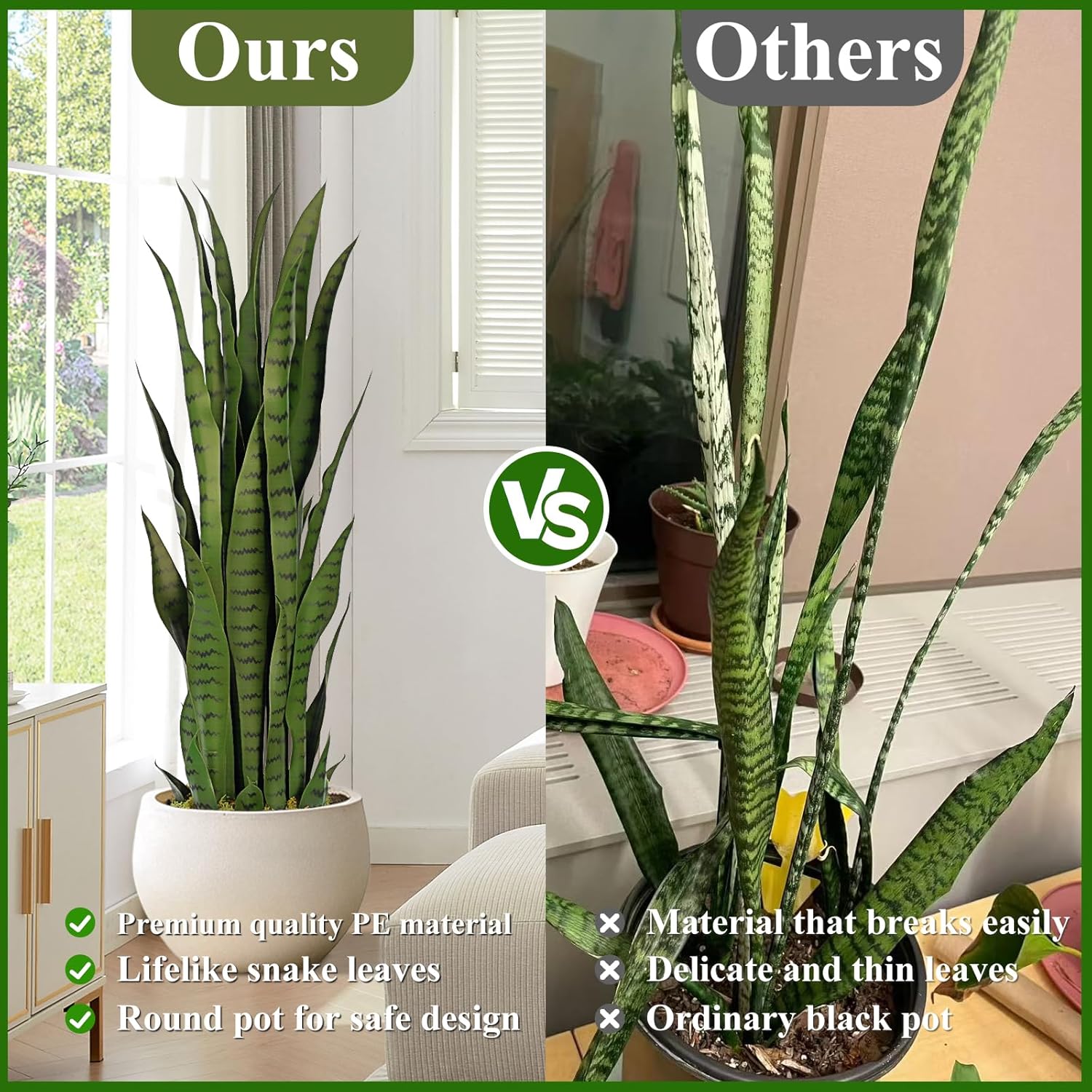 3ft Artificial Snake Plant with 7in Pot 2Pcs
