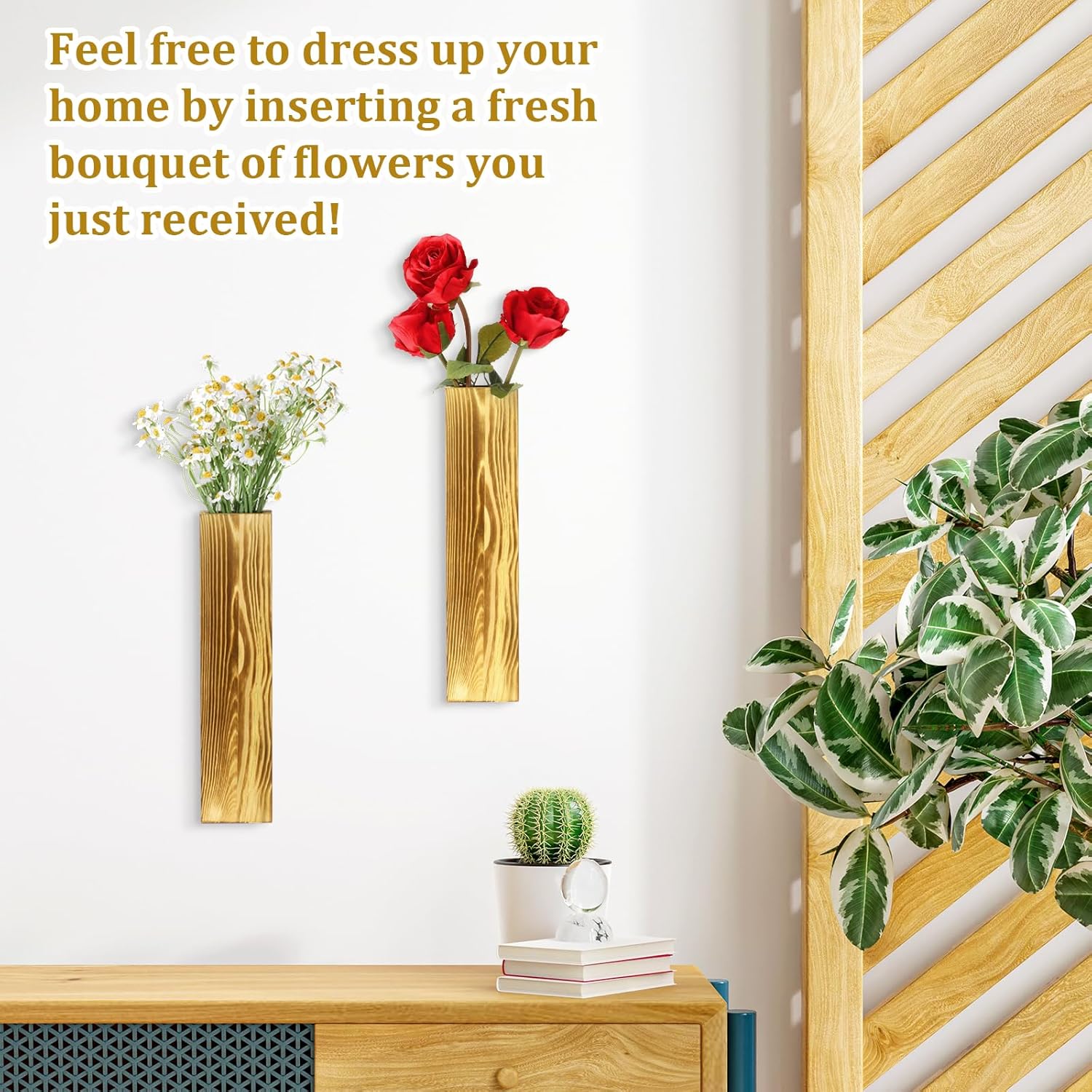 4 Sets Wood Wall Planters for Artificial Plants and Dried Flowers