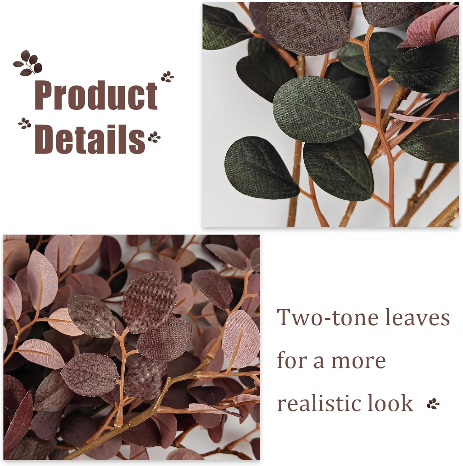 Fall Stems for Vases - Artificial Eucalyptus 3pcs 28 Inch Burgundy