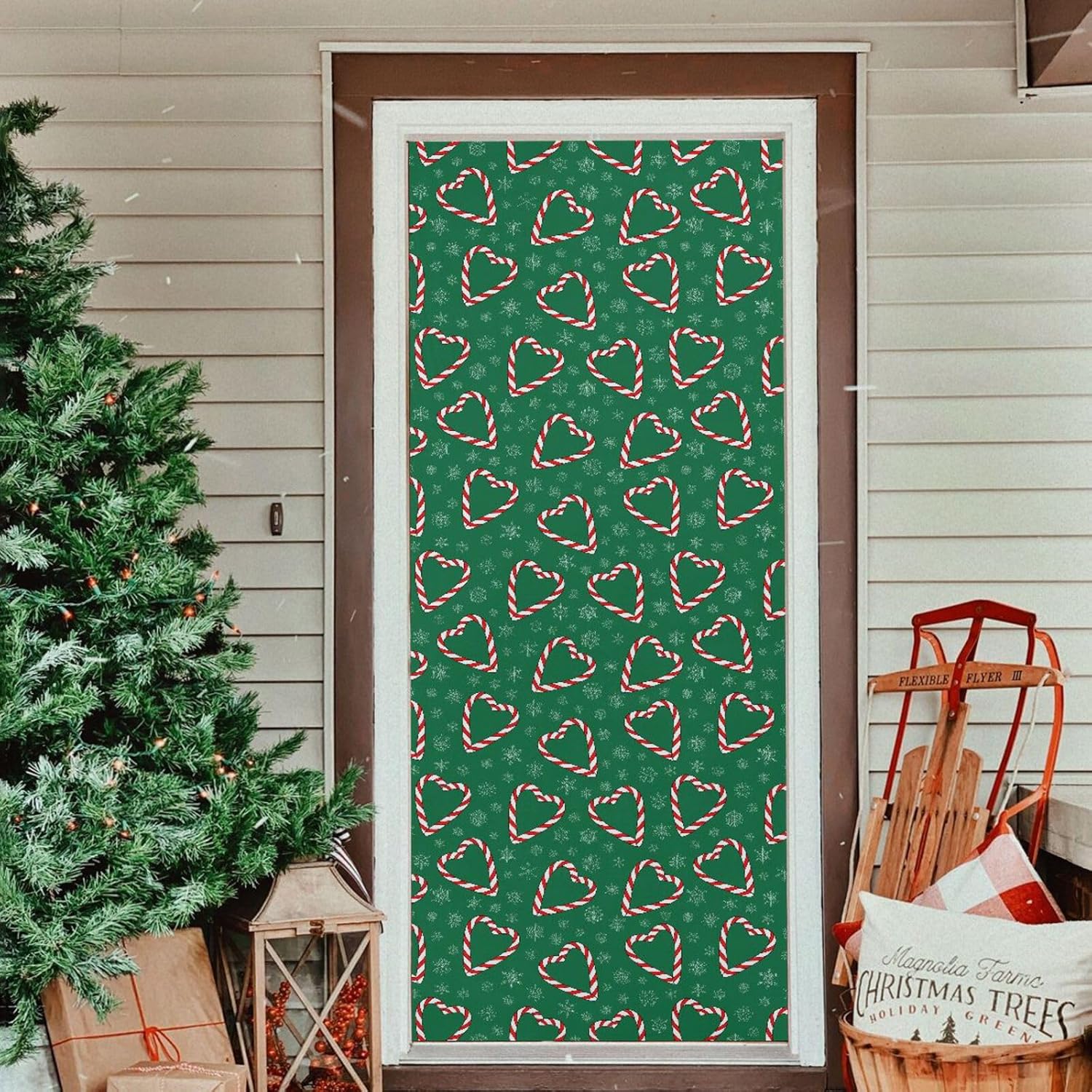 Susiyo Christmas Candies Heart Door Cover Stretch Fabric for Home Party Decorations 32x79 in