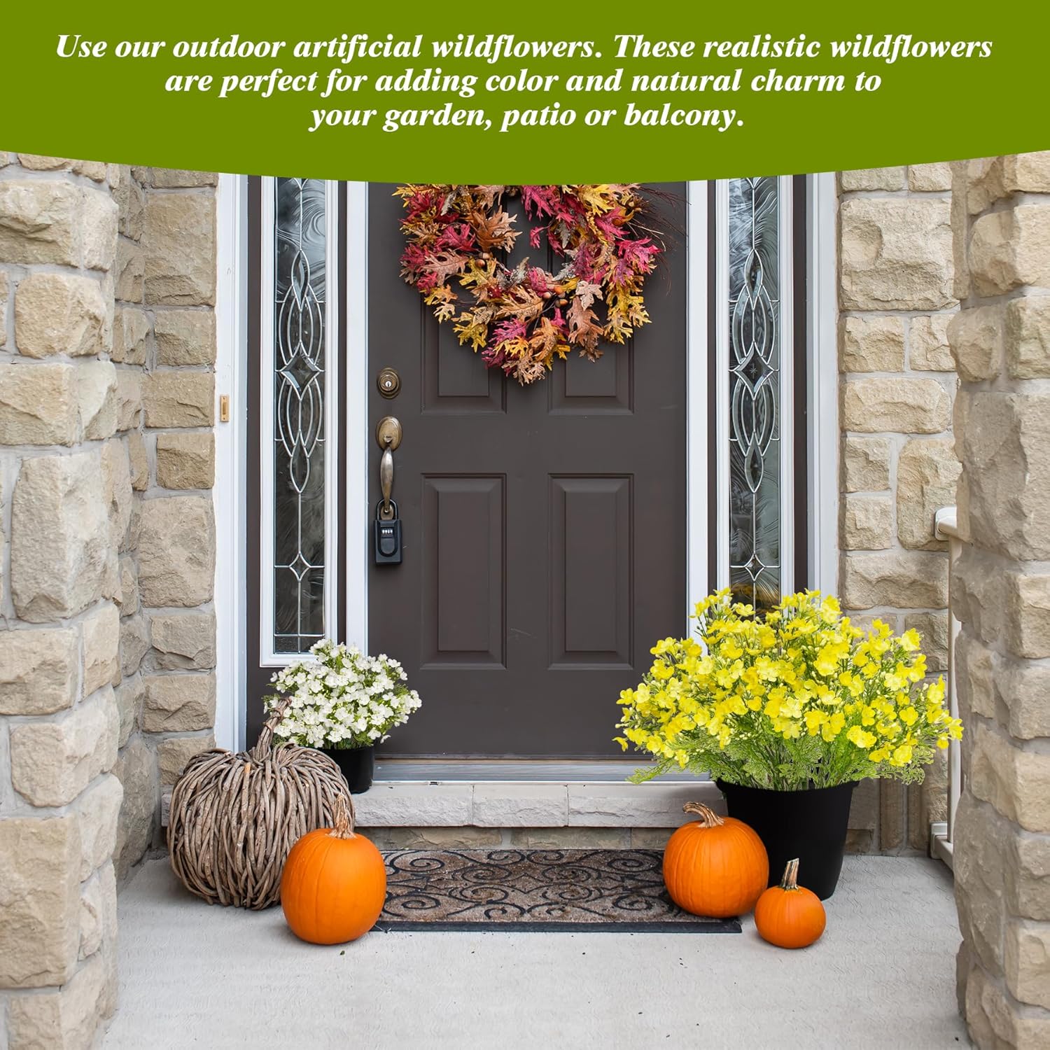 Uqueeten Artificial Hydrangea Flowers Yellow 4pcs Outdoor Indoor Decor