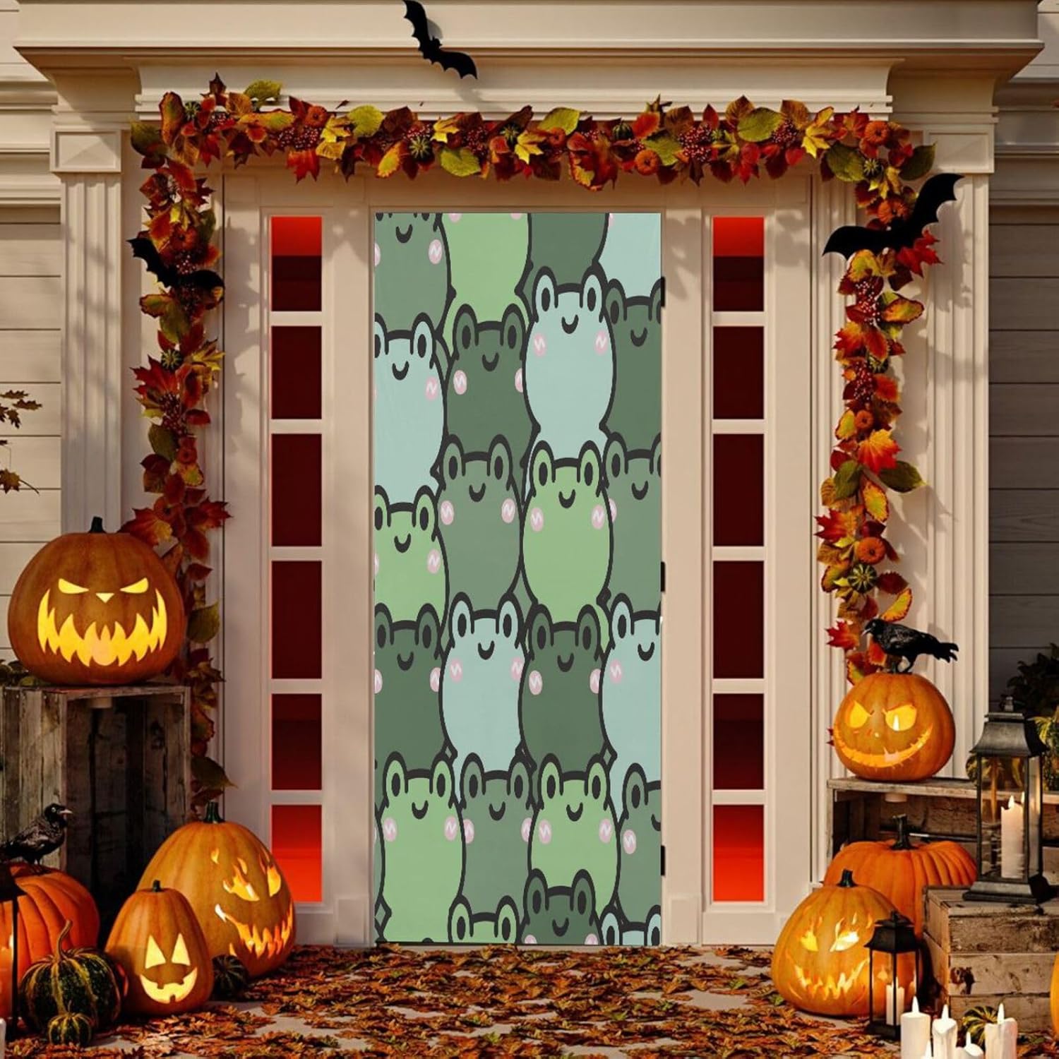 Susiyo Frog Green Halloween Door Cover Stretch Fabric Door Decoration for Home Parties and Holidays