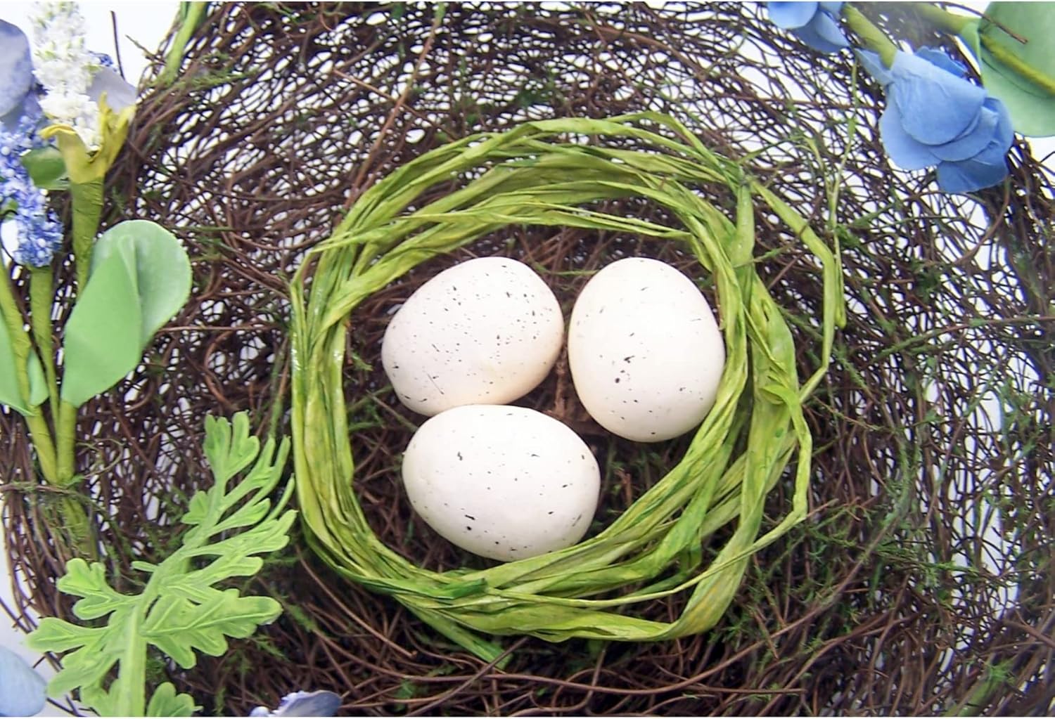 Raz Imports 8 Inch Boxwood Floral Fern Nest with Eggs