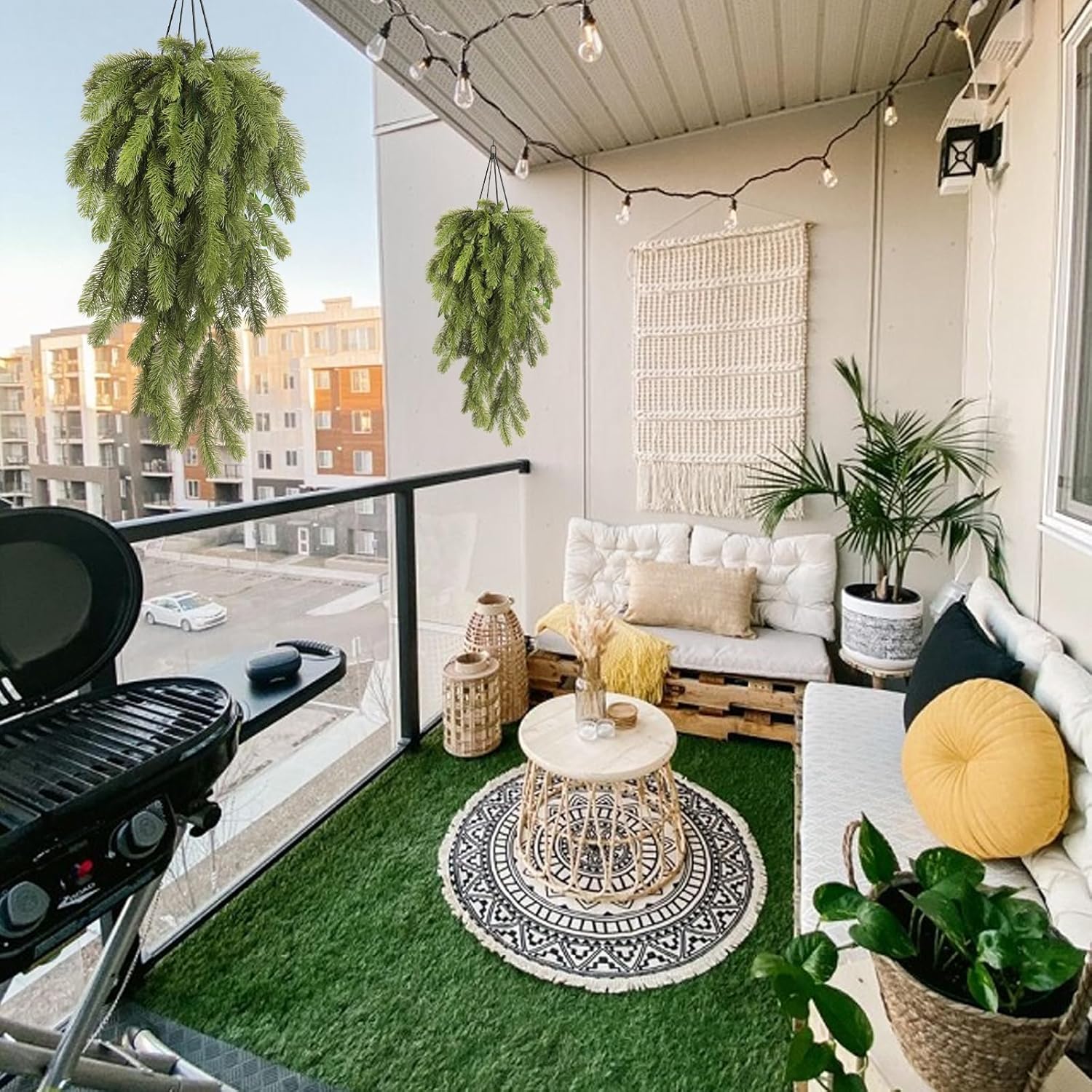 RECUTMS 2Pcs Artificial Christmas Teardrop Pine Needle Hanging Swag for Front Door Wall Home Decor