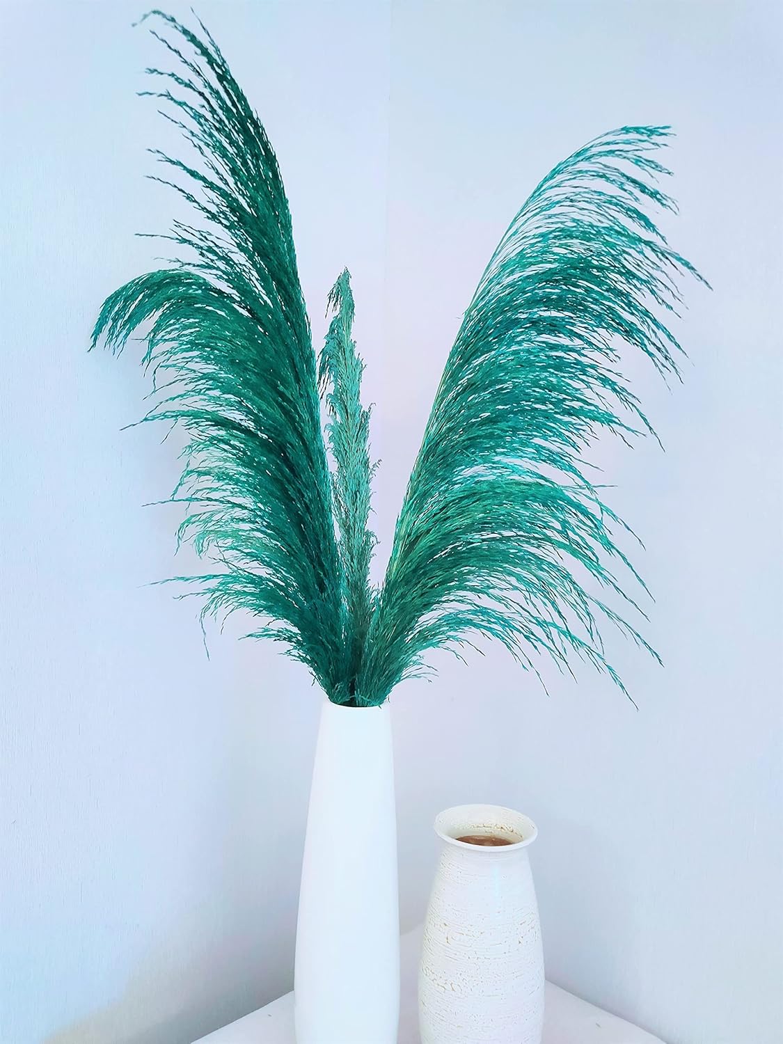 Teal Pampas Grass Decor Tall 4pcs Natural Dried Blue Floral with Aroma