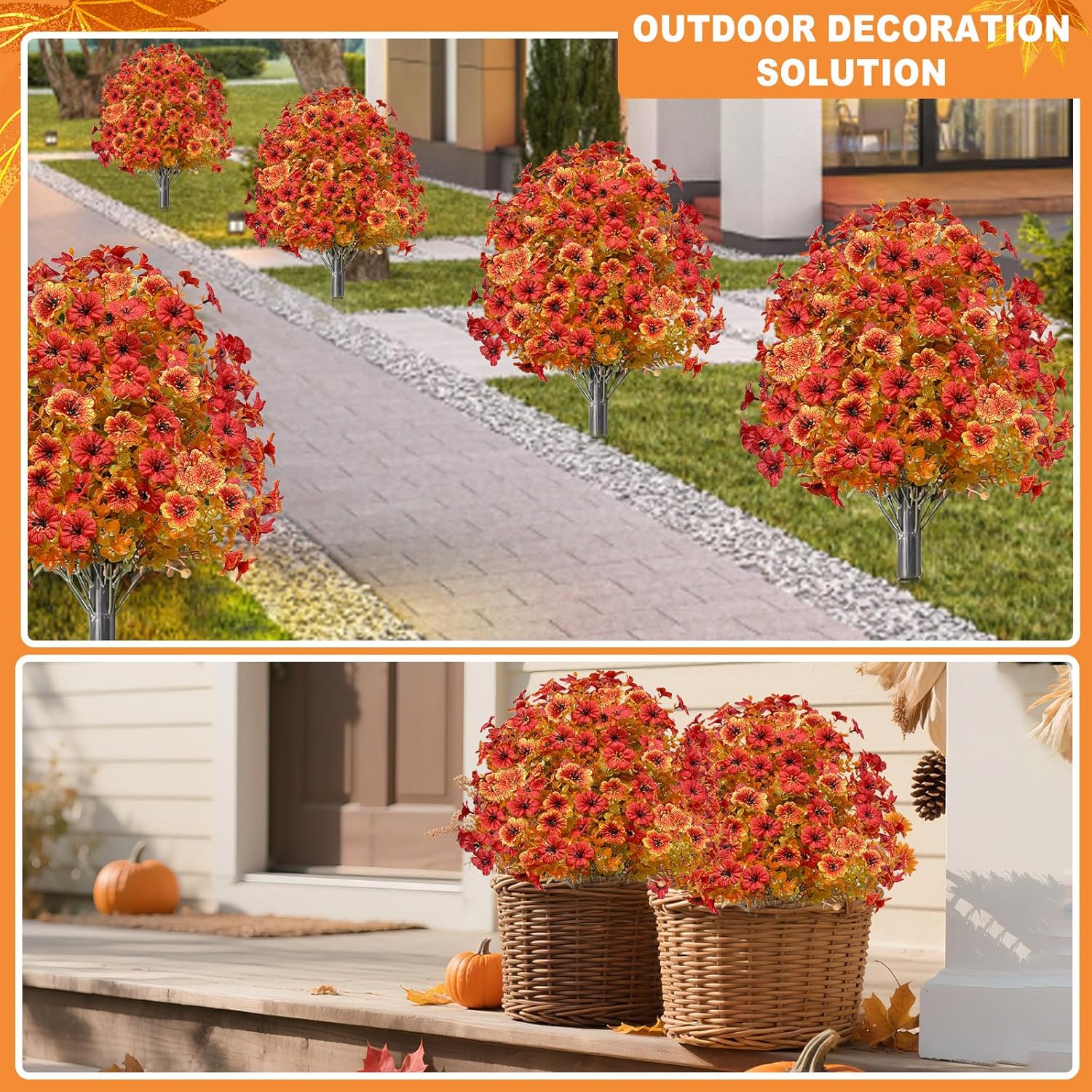 2 Pack Artificial Boxwood Topiary with Fall Mums Flowers
