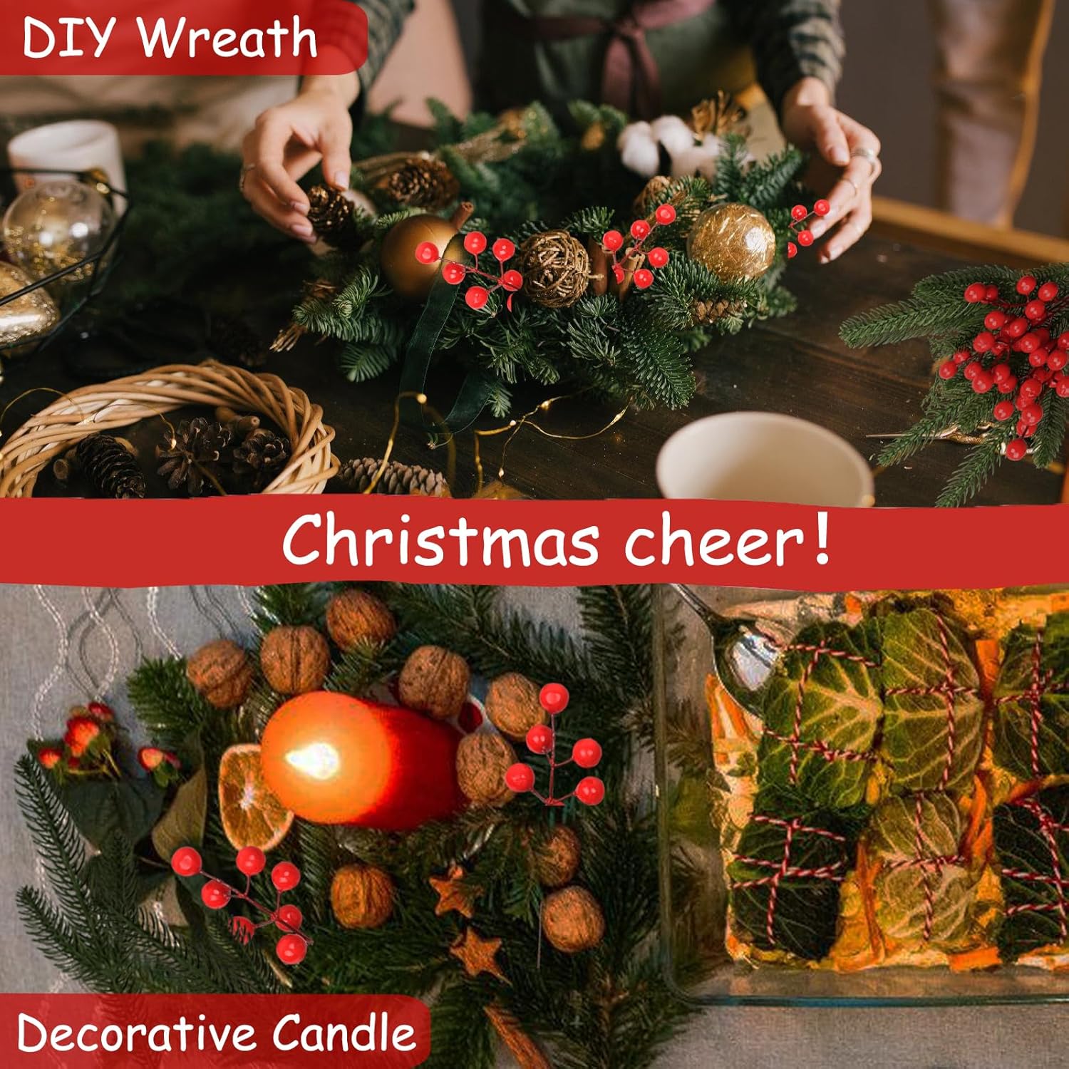 95PCS Christmas Wrapping Decor Set with Artificial Pine Faux Greenery and Red Berries