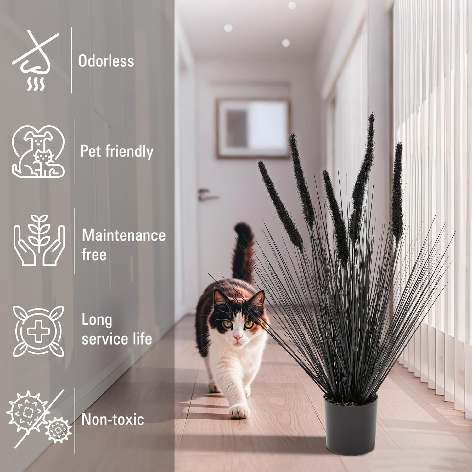 KOL 2ft Black Artificial Horsetail Grass 4-Pack