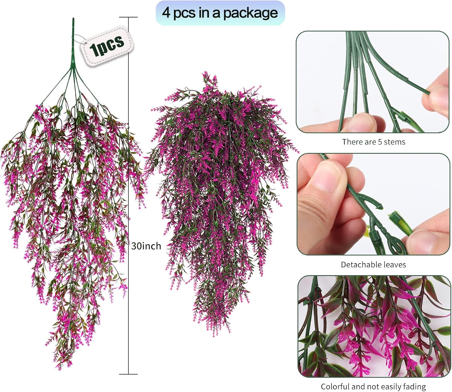 SJL Artificial Flower Hanging Vine Faux Lavender UV Resistant Decor