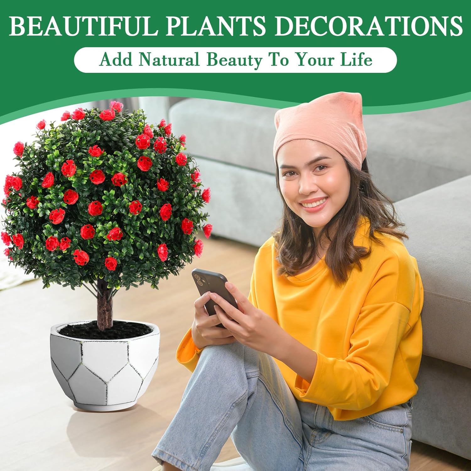 Giegxin Artificial Boxwood Topiary Ball Trees and Rose Bushes Set of 4