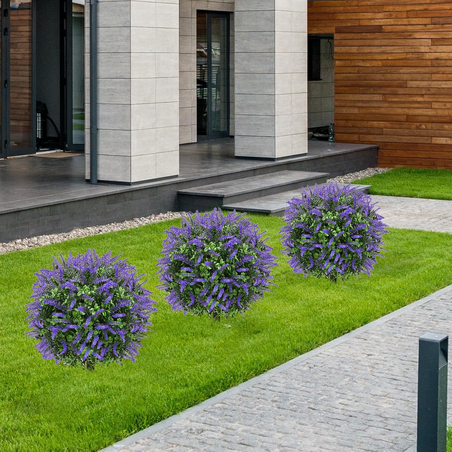 23 Inch Set of 2 Artificial Boxwood Topiary with Sunflowers for Outdoor Decor