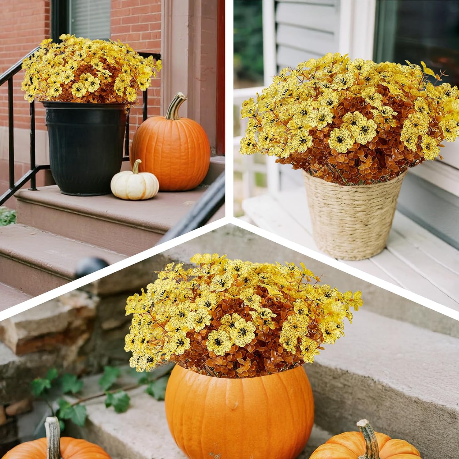 12 Bundles Artificial Mums for Outdoor Fall Decor