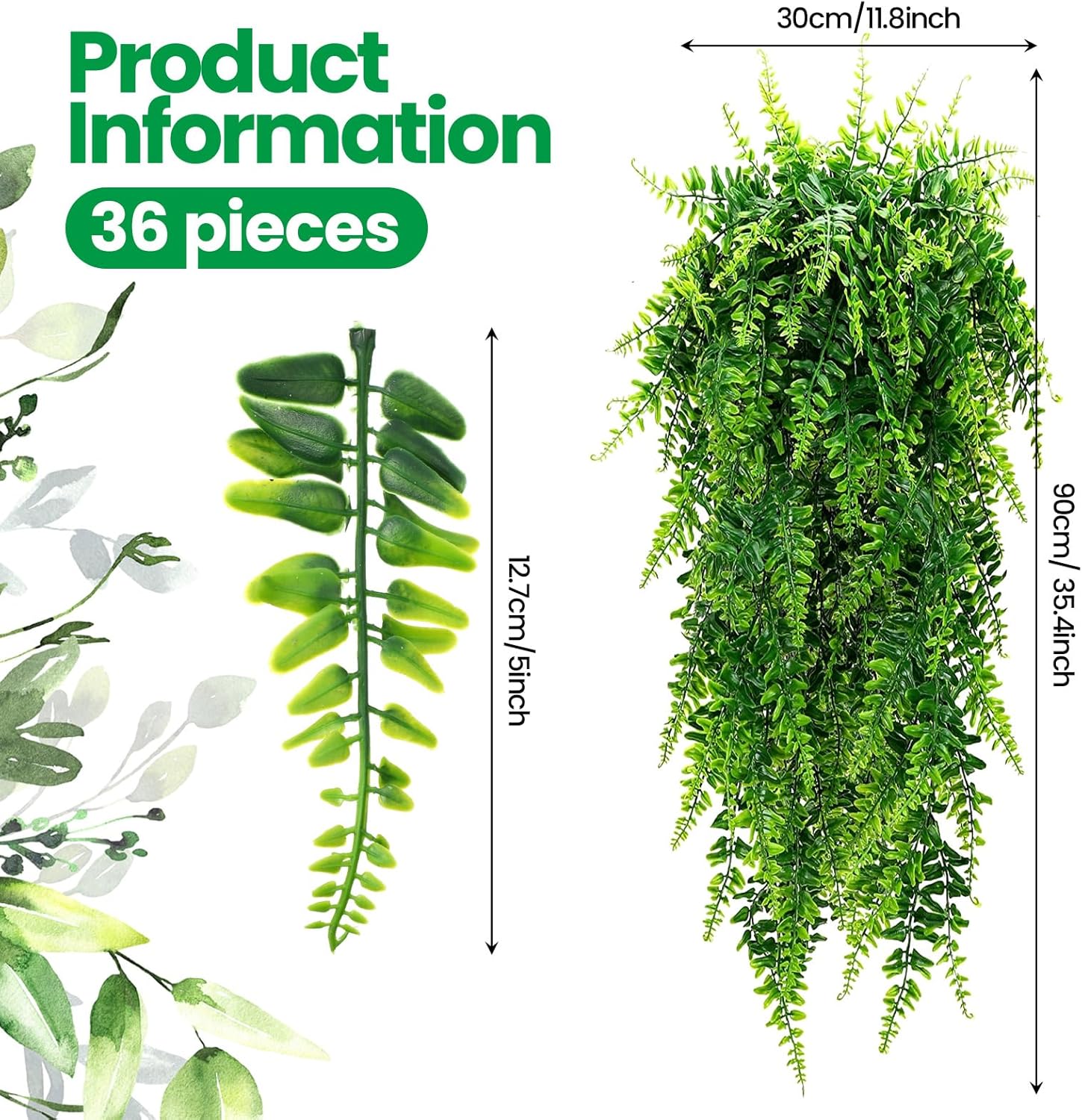 Lyrow 6 Pcs Artificial Hanging Plants 32 Inch Fake Boston Ferns Plastic Faux Decor