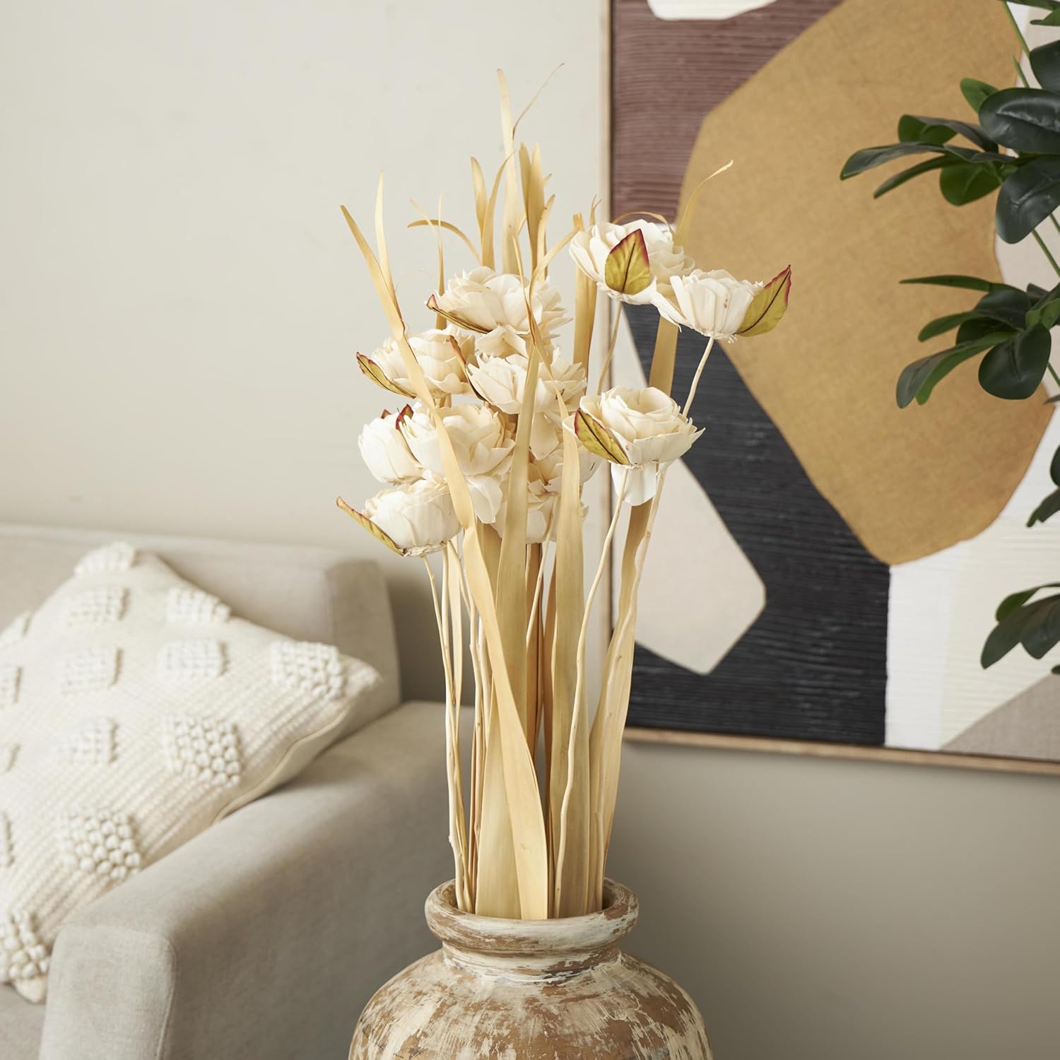 Deco 79 Dried Cream Foliage Decor 10x10x49