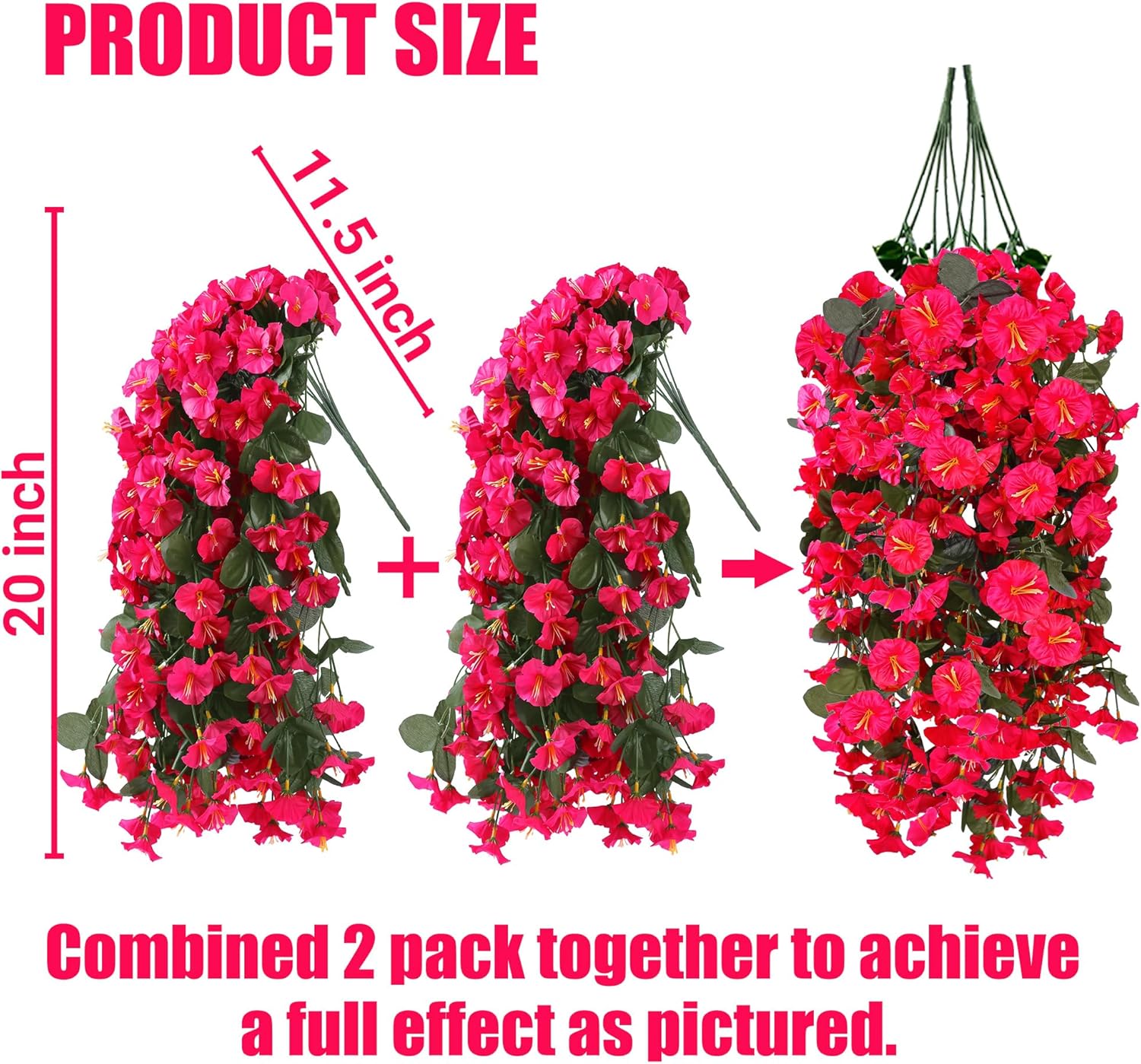 Sggvecsy Artificial Hanging Flowers for Outdoor Spring Summer Decoration 4PCS Rose Red