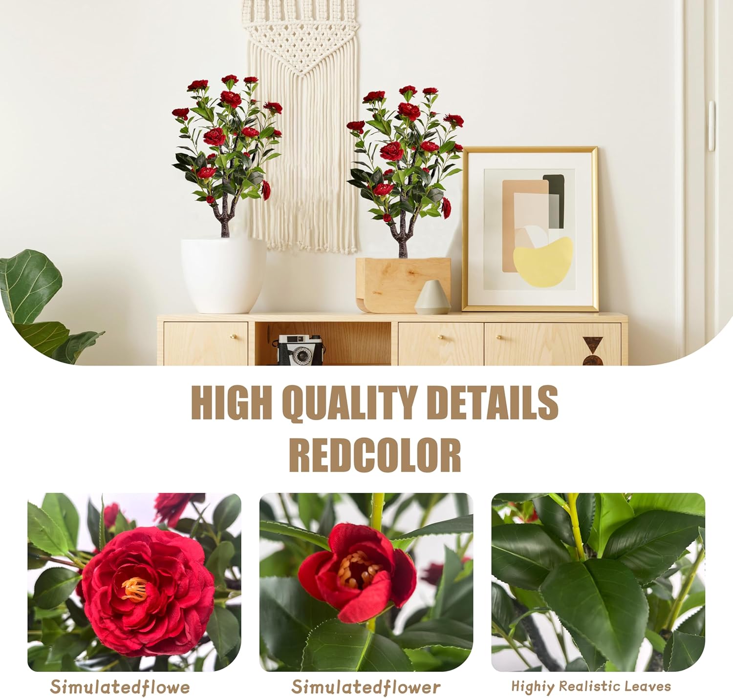 Artificial Camellia Tree 2 Pack 36 Inch Red