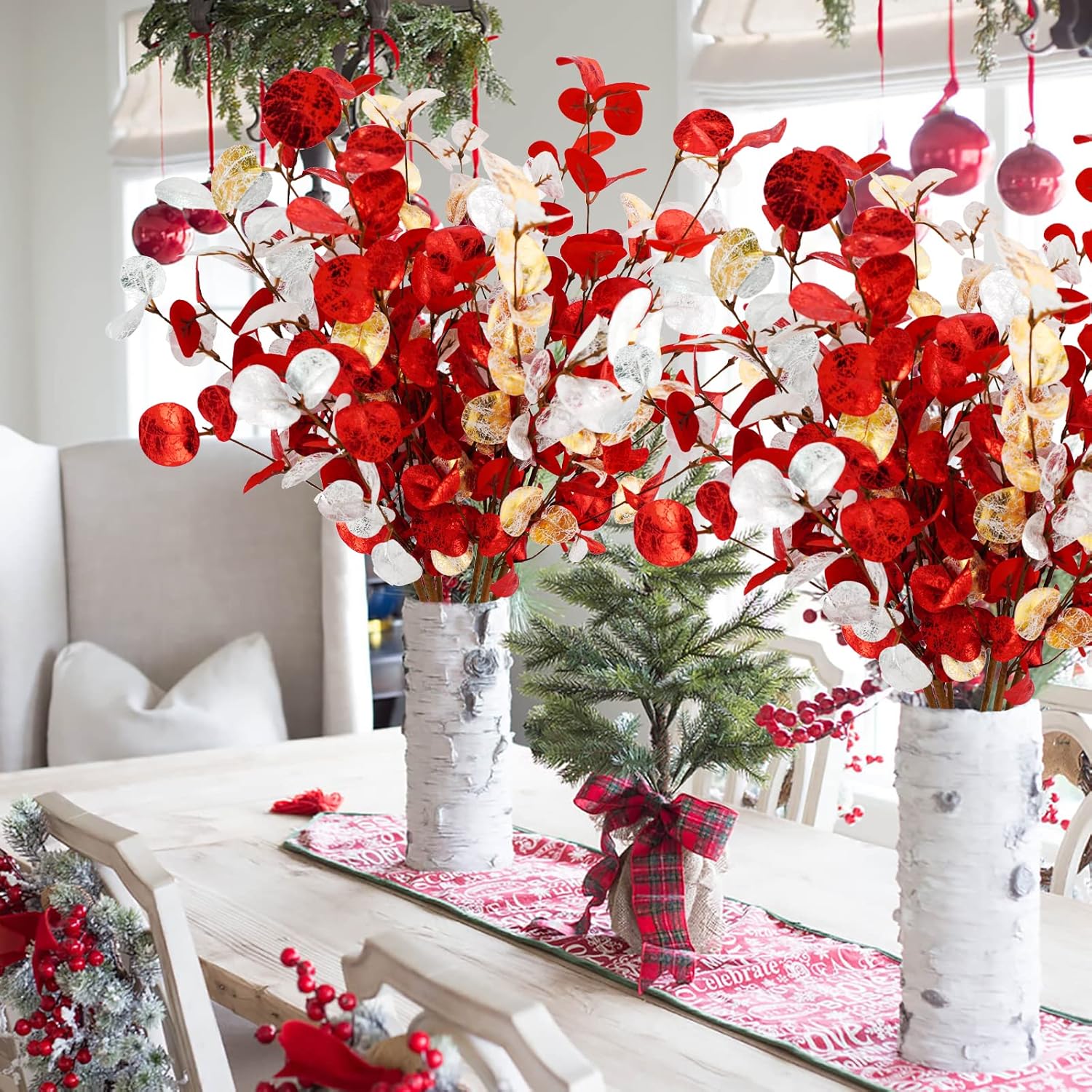 Agusbagli 6 Pcs Artificial Eucalyptus Leaves 28 Velvet Christmas Decor