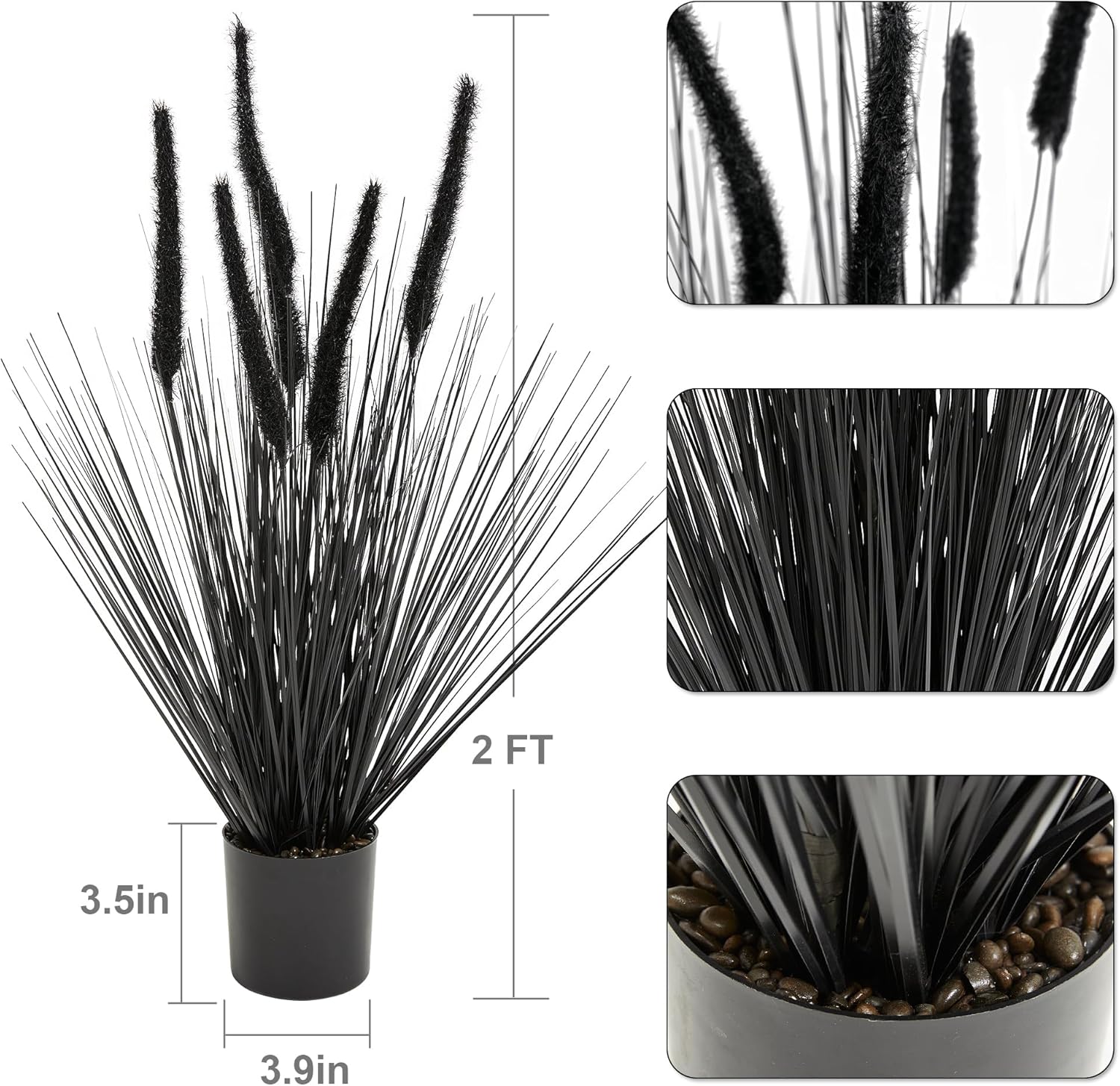 KOL 2ft Black Artificial Horsetail Grass 4-Pack
