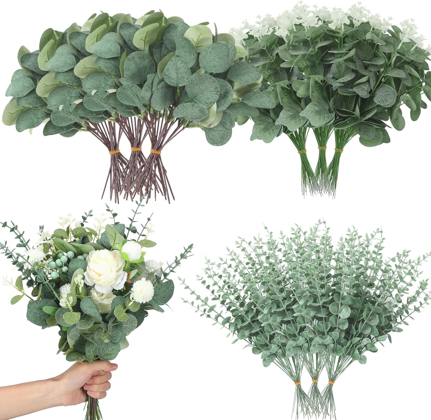 Giegxin 1000 Pcs 3 Kinds Mixed Eucalyptus Artificial Greenery Stems for Wedding Decor