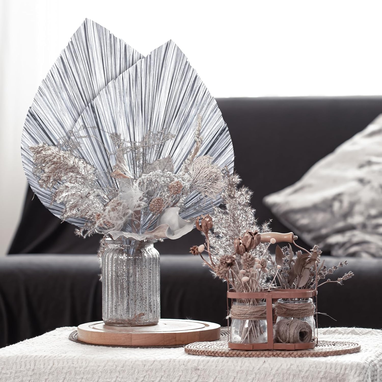 4 Pcs Large Silver Dried Palm Leaves Boho Decor