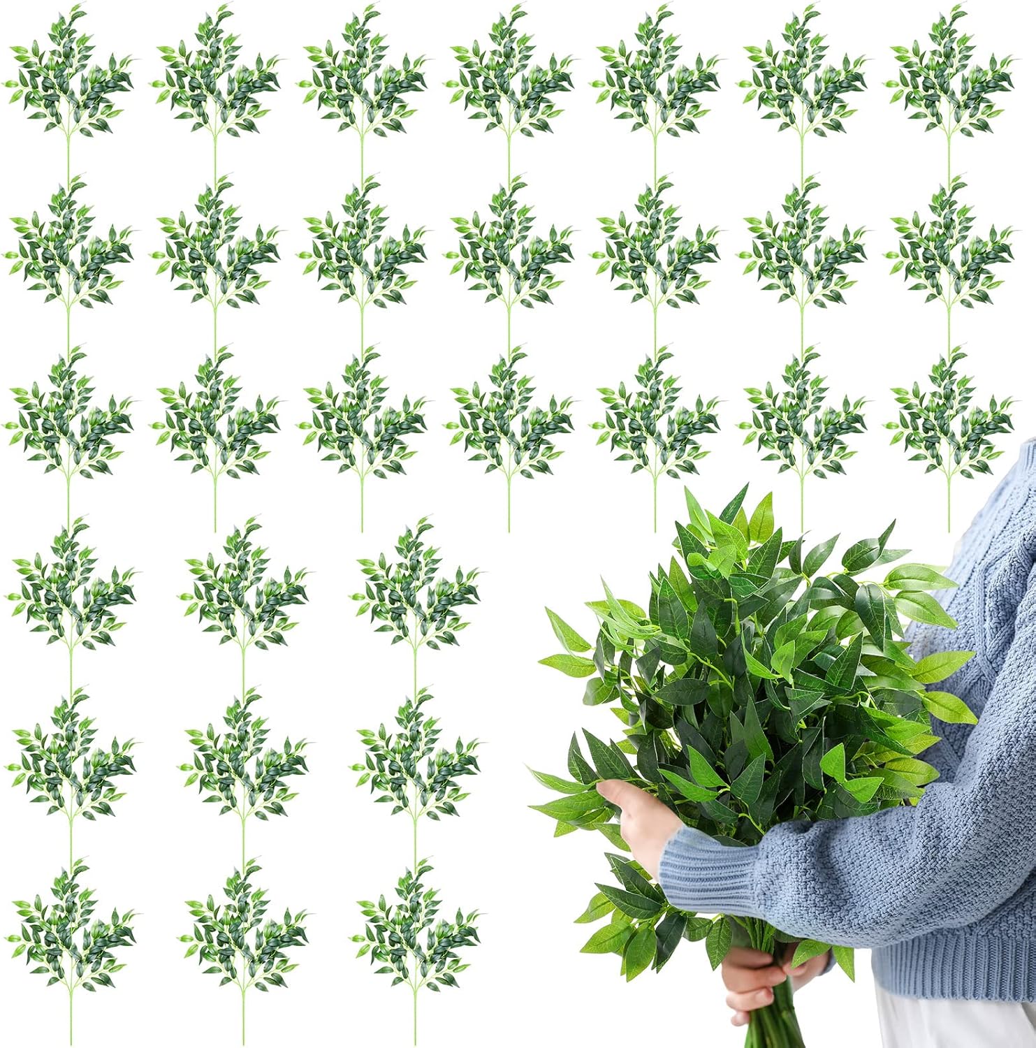 Xinnun 50 Pcs Artificial Ruscus Greenery Stems for Centerpieces and Decor