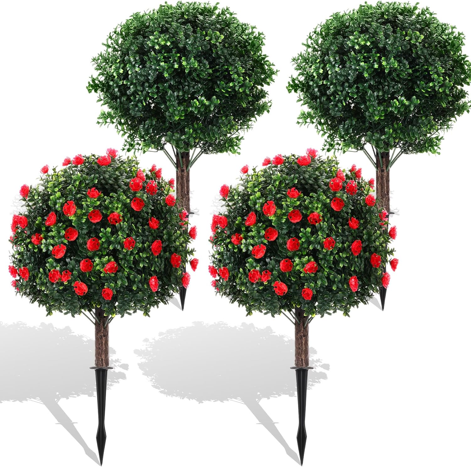 Giegxin Artificial Boxwood Topiary Ball Trees and Rose Bushes Set of 4