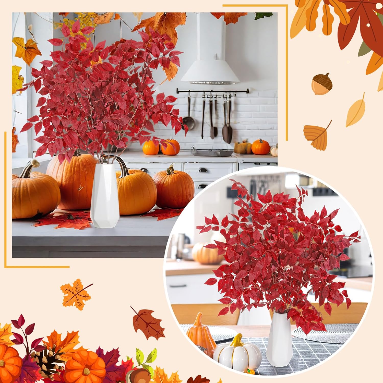 6pcs 39inch Artificial Cimicifuga Plant Leaves for Fall Decor