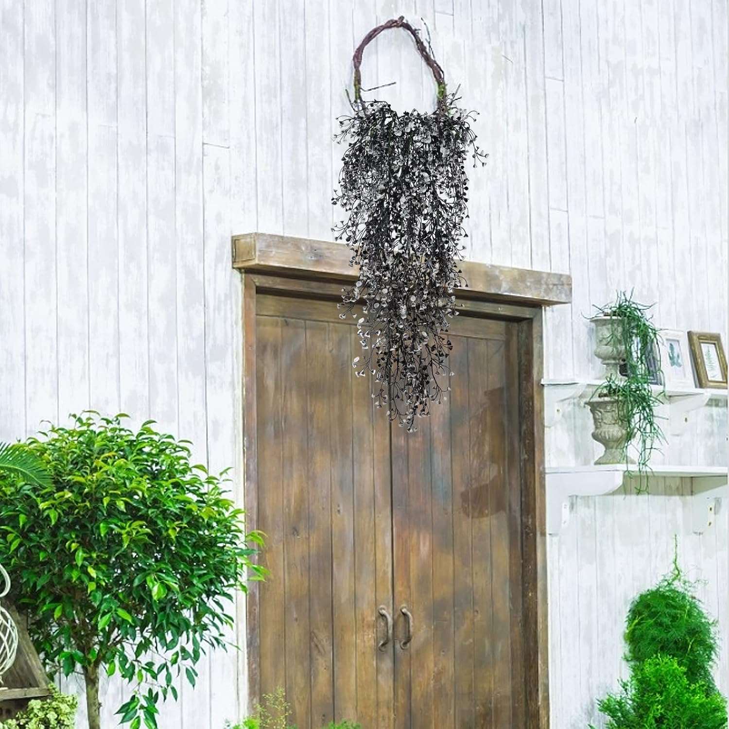 RECUTMS Artificial Hanging Plants 4 Pcs Fake Ferns Wall Decor