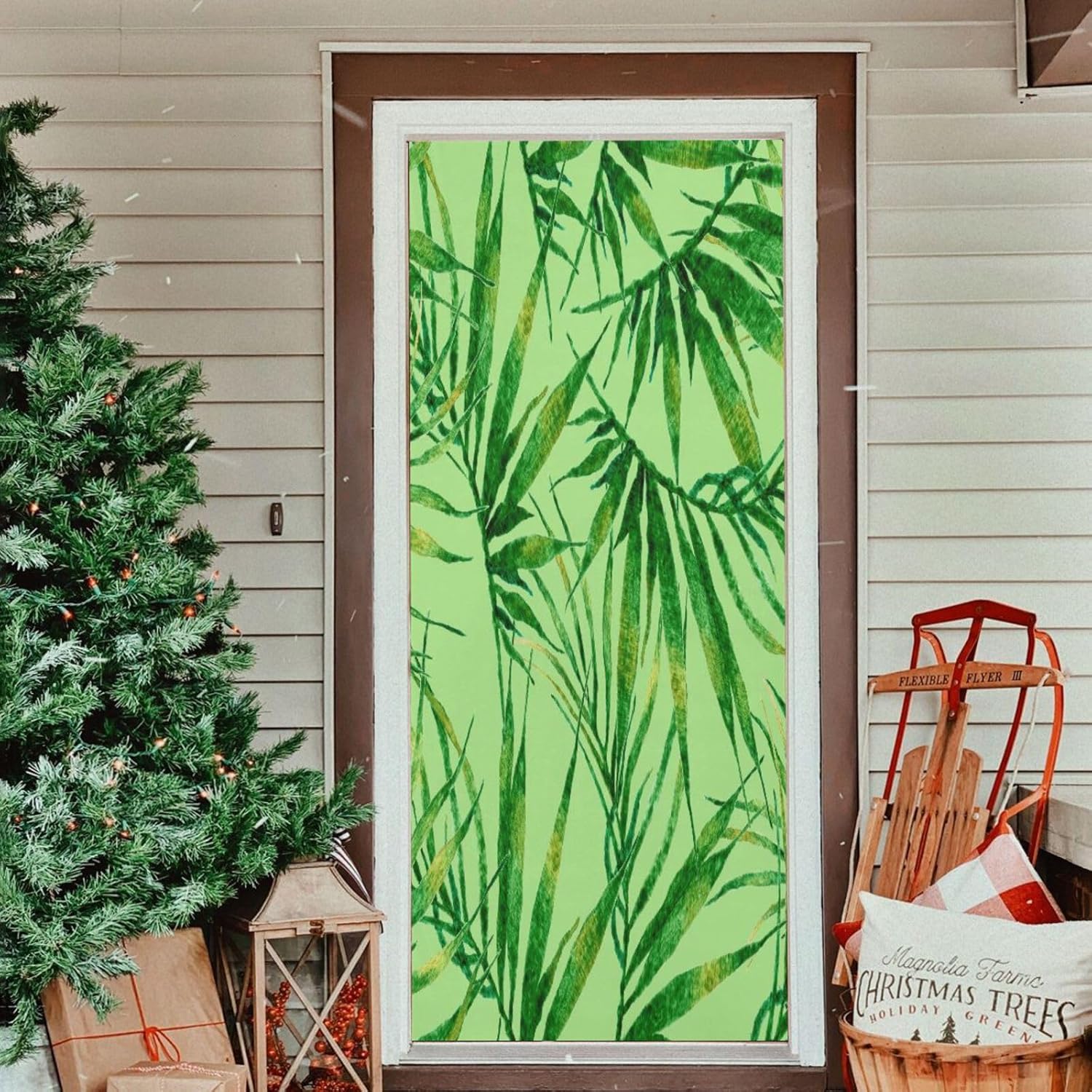 Susiyo Watercolor Chaotic Palm Green Door Cover Xmas Decor