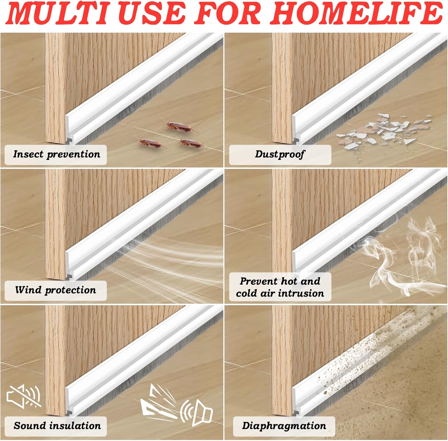 2 Pcs Door Sweep for Bottom of Door with Brush