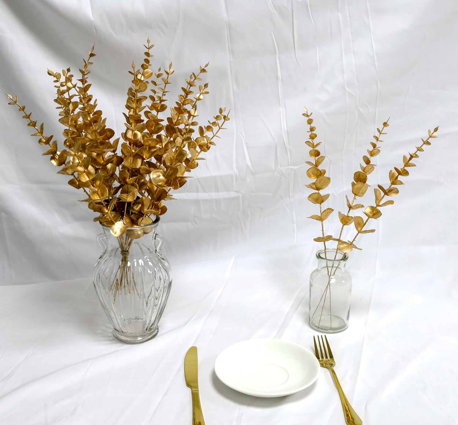 24 Pcs Gold Eucalyptus Artificial Leaves Decor Branches for Wedding and Home