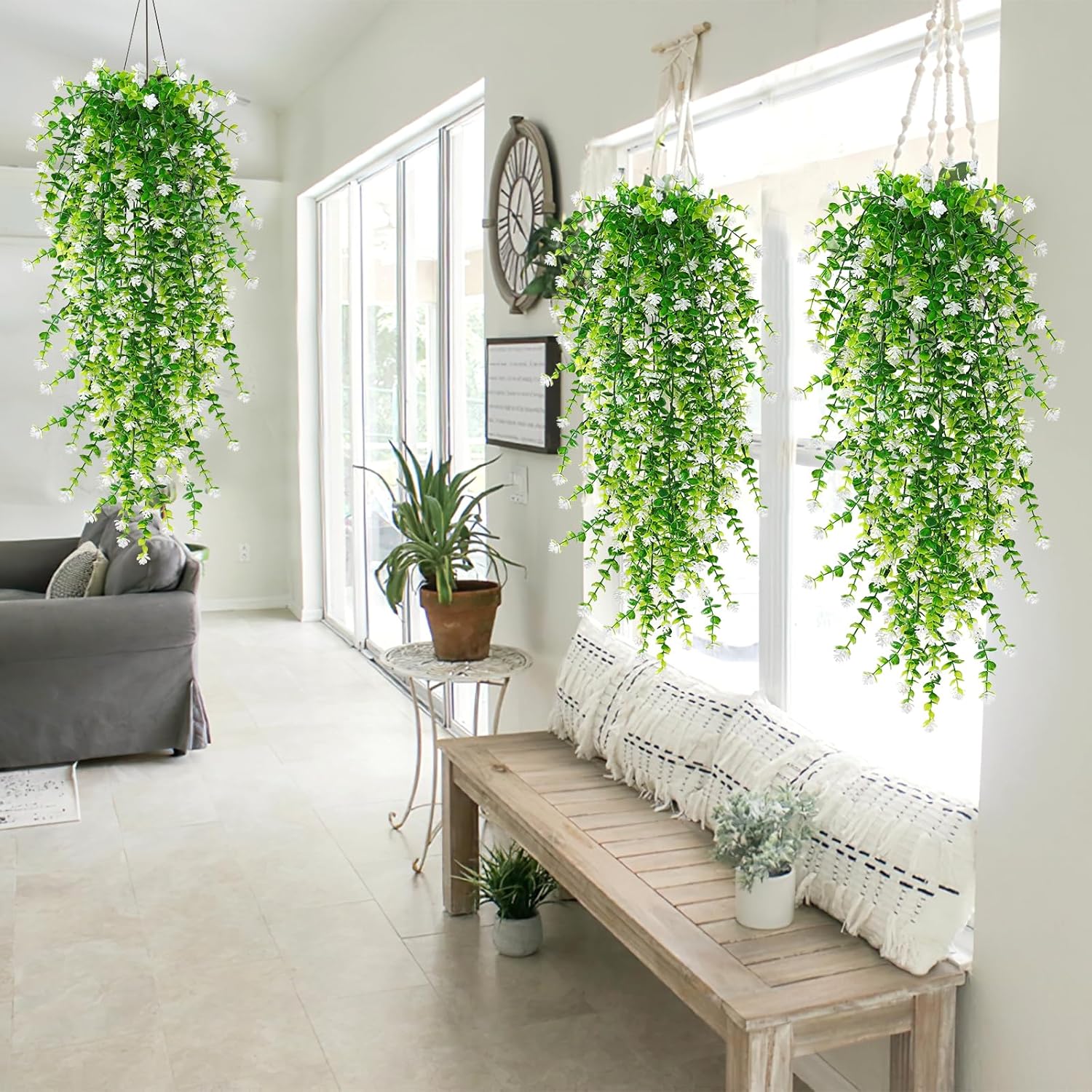 SOMYTING Artificial Hanging Eucalyptus Plants 6PCS White