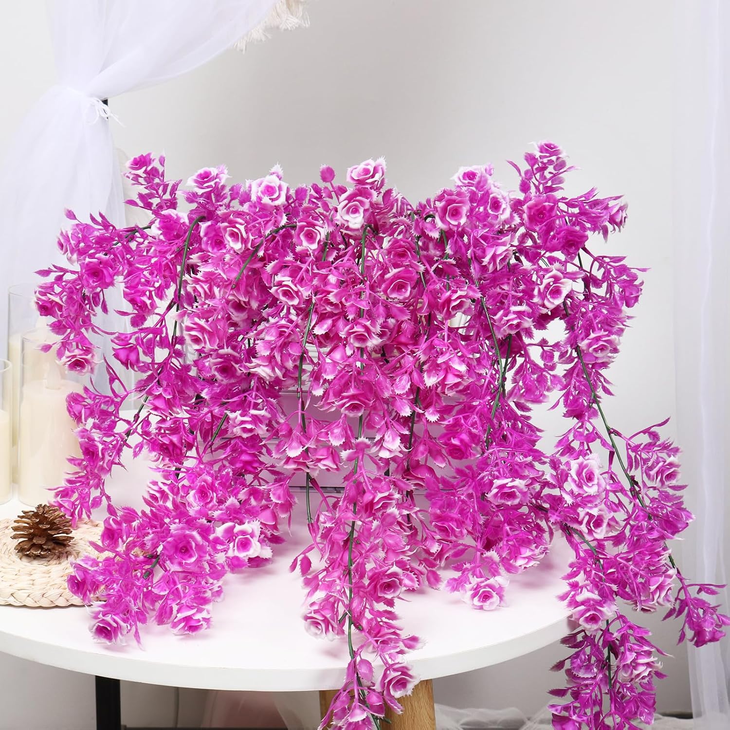 3Pcs Artificial Hanging Rose Plants 295 in UV Resistant for Home Indoor Outdoor Decor Wedding Party