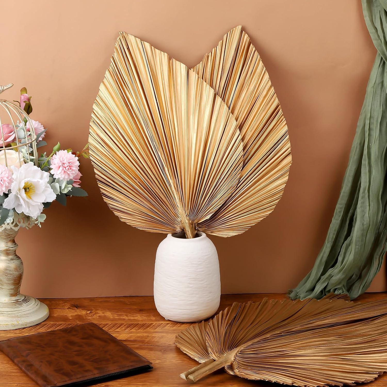 4 Pcs Large Gold Dried Palm Leaves Decor