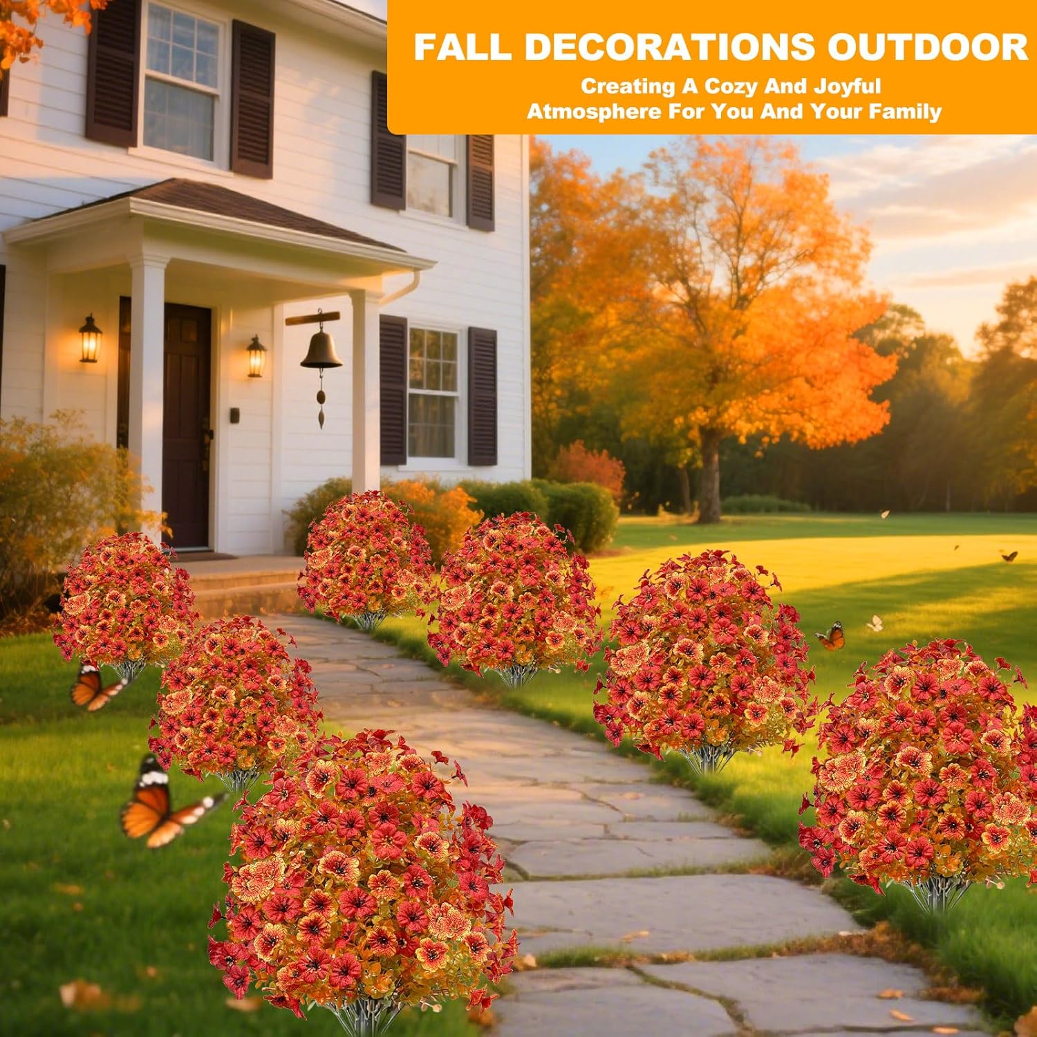 2 Pack Artificial Boxwood Topiary with Fall Mums Flowers