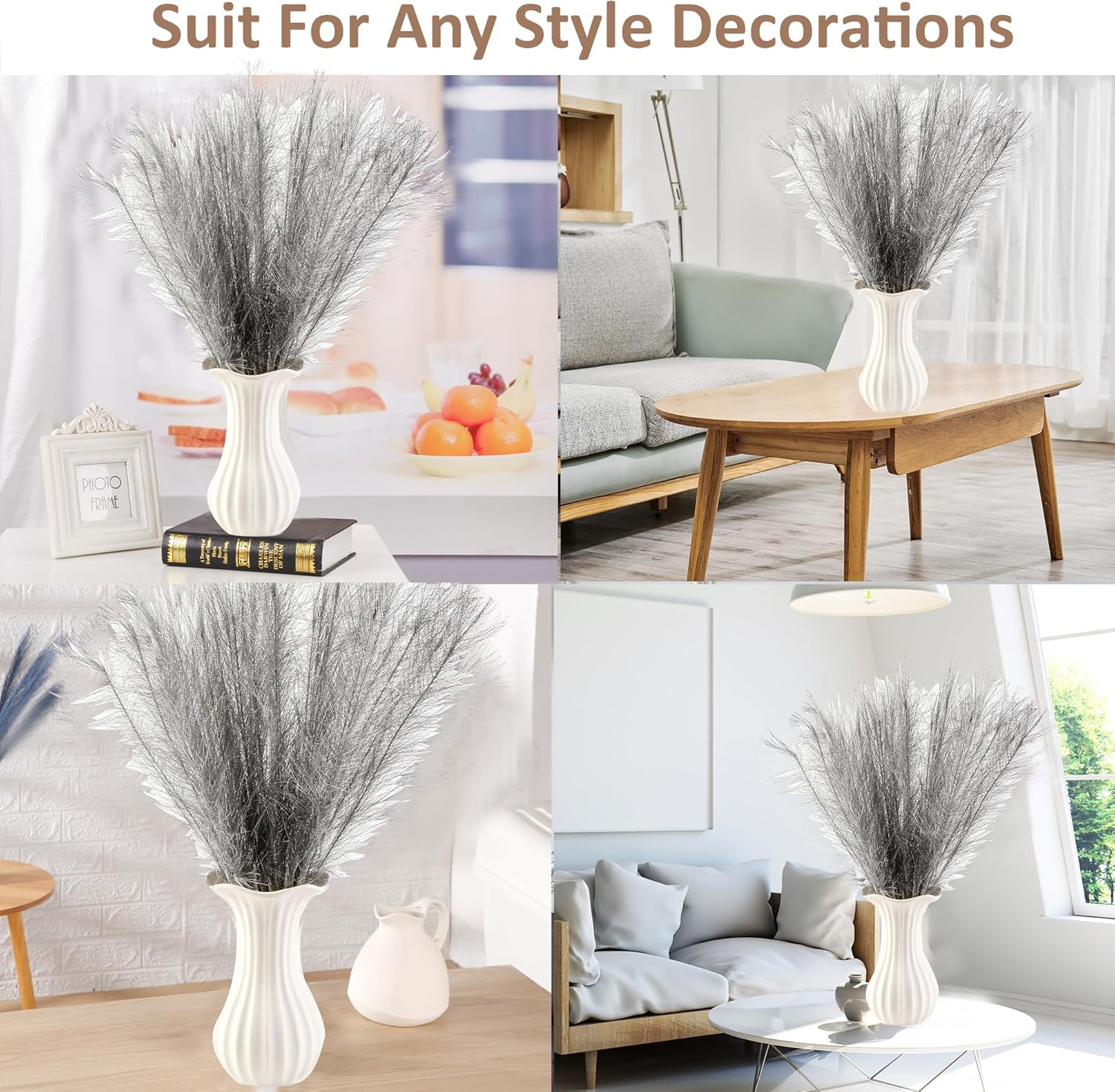 30 pcs Silver Faux Pampas Grass Decor 17 Inch