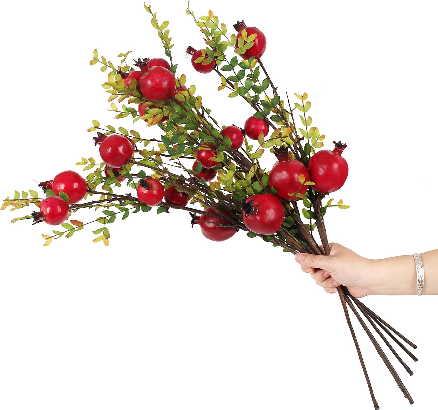 3PCS 26 Inch Artificial Pomegranate Branches Red Plants for Home Office Decor