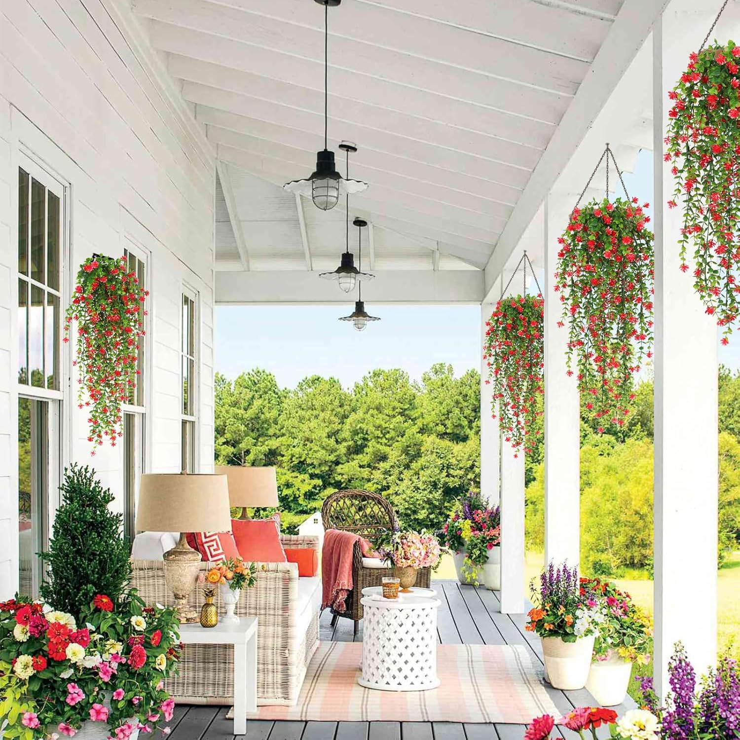 RECUTMS Artificial Hanging Plants Set of 3 Red