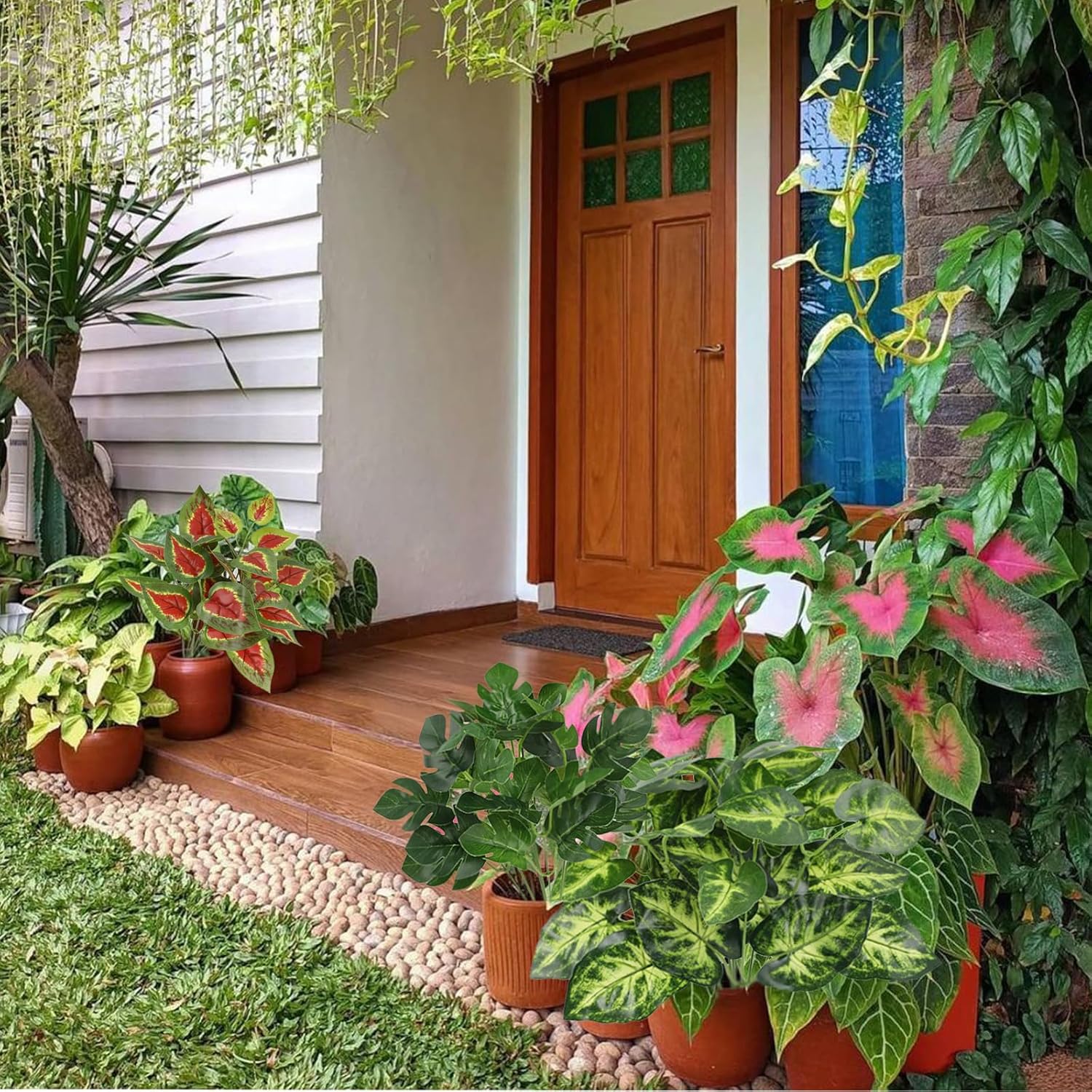 24 Bundles Outdoor Artificial Plants Fake Greenery