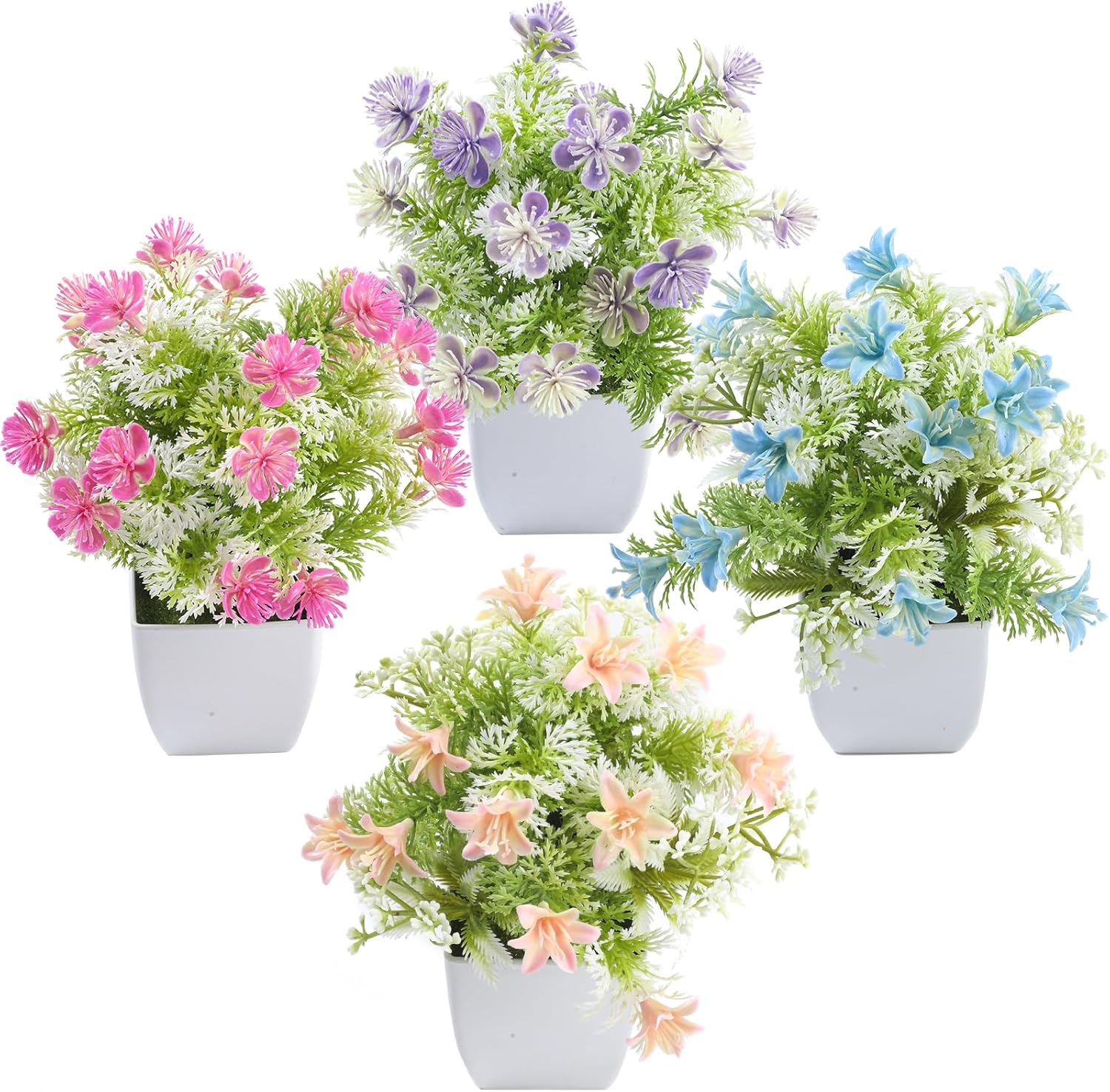 4-Pack Small Artificial Plants with Realistic Flowers