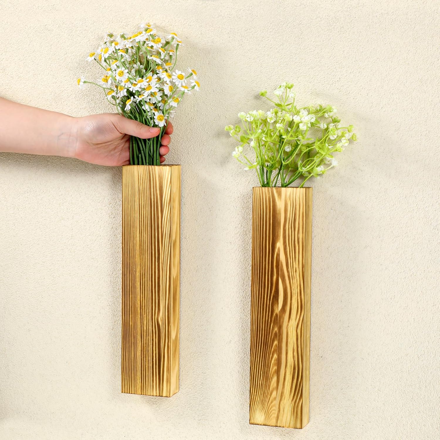 4 Sets Wood Wall Planters for Artificial Plants and Dried Flowers