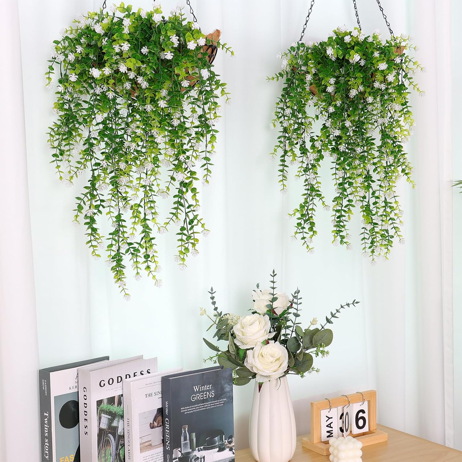 SOMYTING Artificial Hanging Eucalyptus Plants 6PCS White