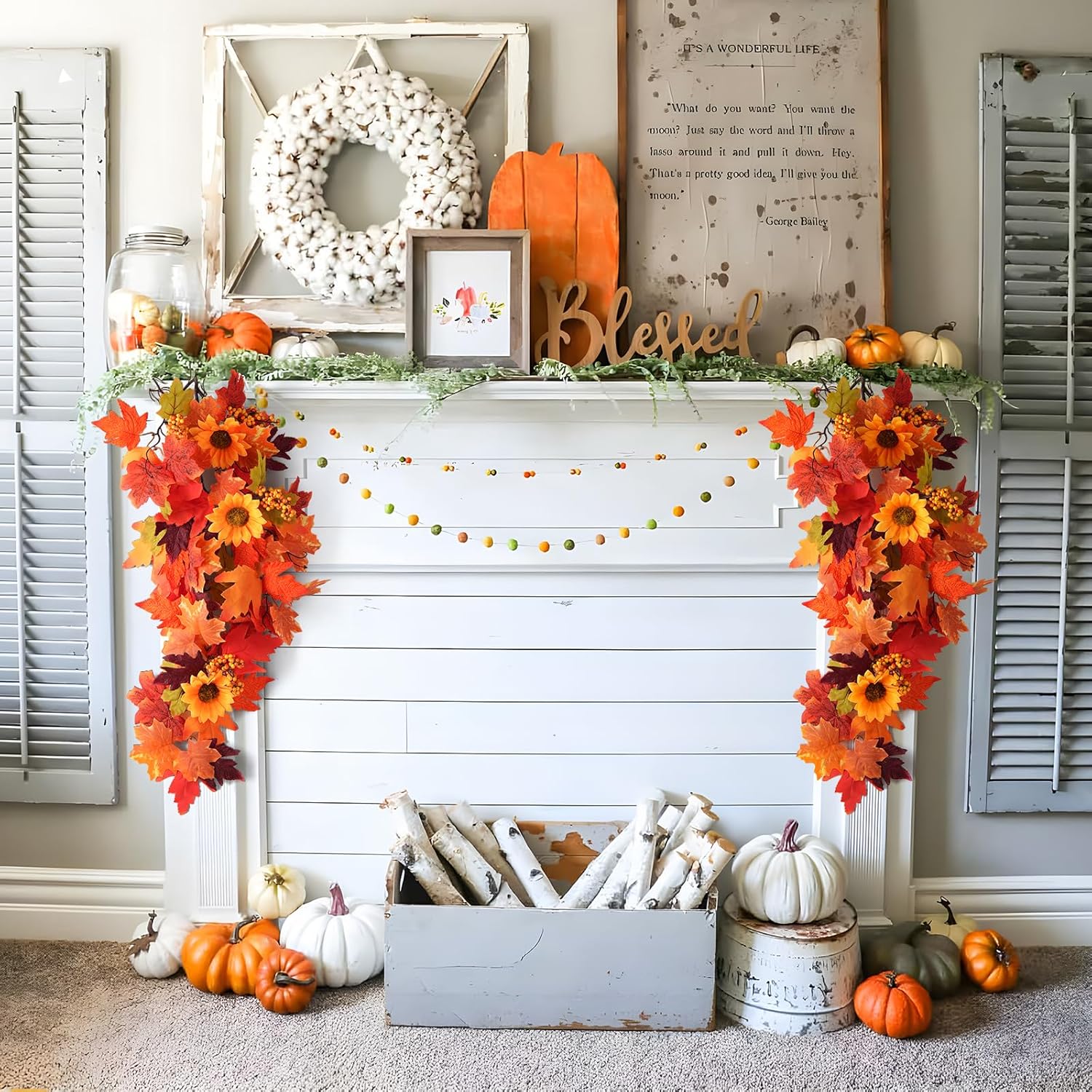 HIAGROW 2Pcs Fall Hanging Maple Leaf Decor for Autumn Decorations