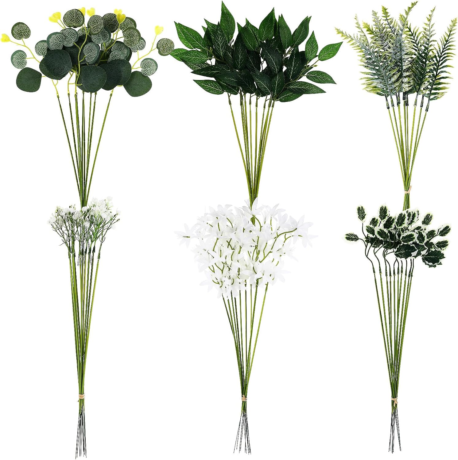 Kichvoe Artificial Greenery Stems Box Set 60pcs 6 Types