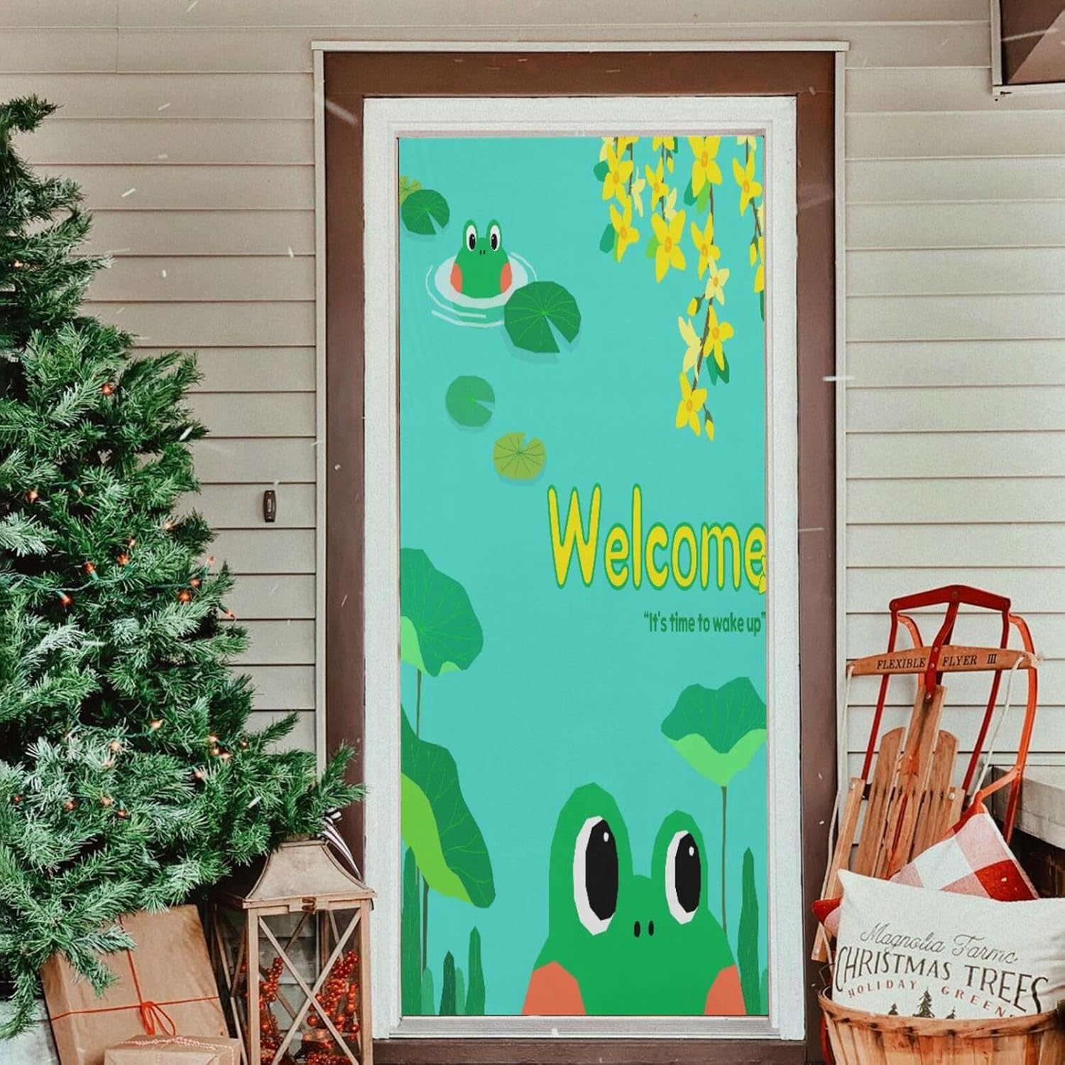 Susiyo Hello Spring Frog Halloween Door Cover 32x79 in