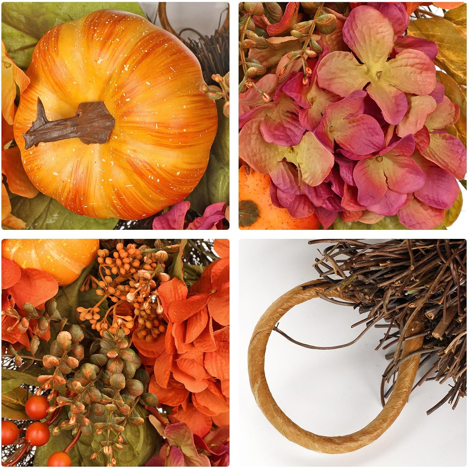 Artificial Teardrop Swag with Fake Hydrangeas and Pumpkins Fall Decor